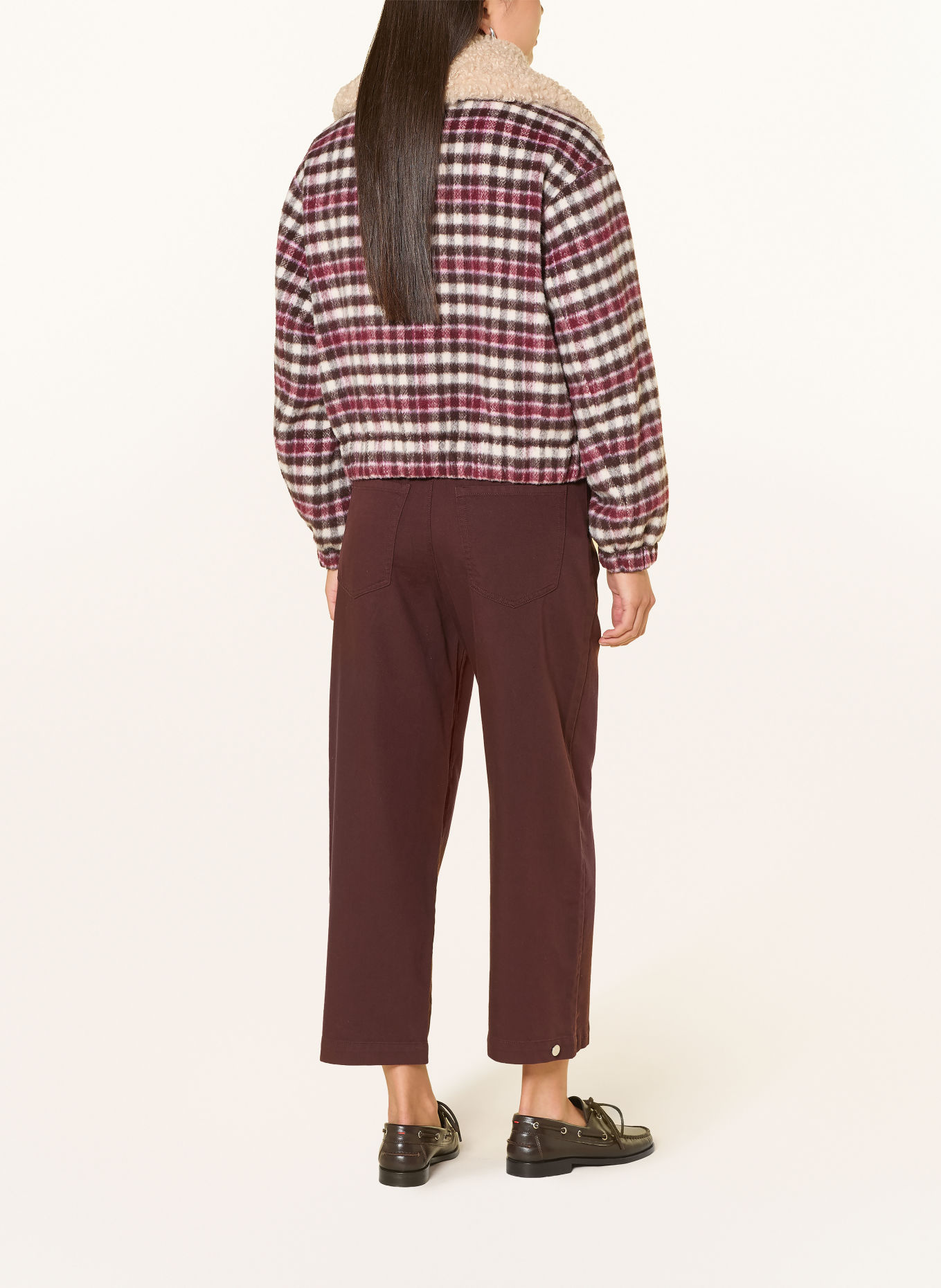 Marc O'Polo DENIM Jacket with detachable collar: DARK BROWN / CREAM / DARK RED