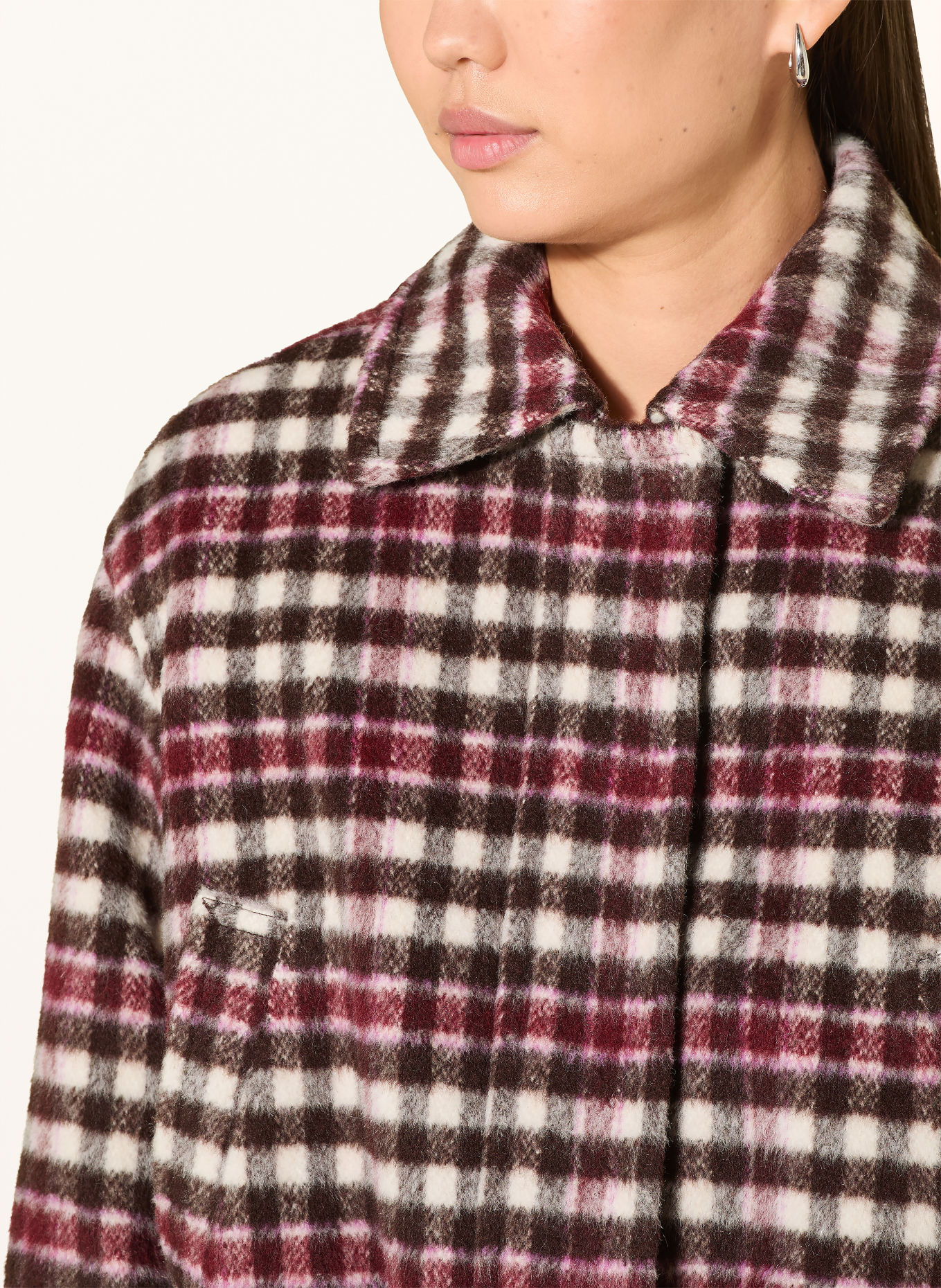 Marc O'Polo DENIM Jacket with detachable collar: DARK BROWN / CREAM / DARK RED