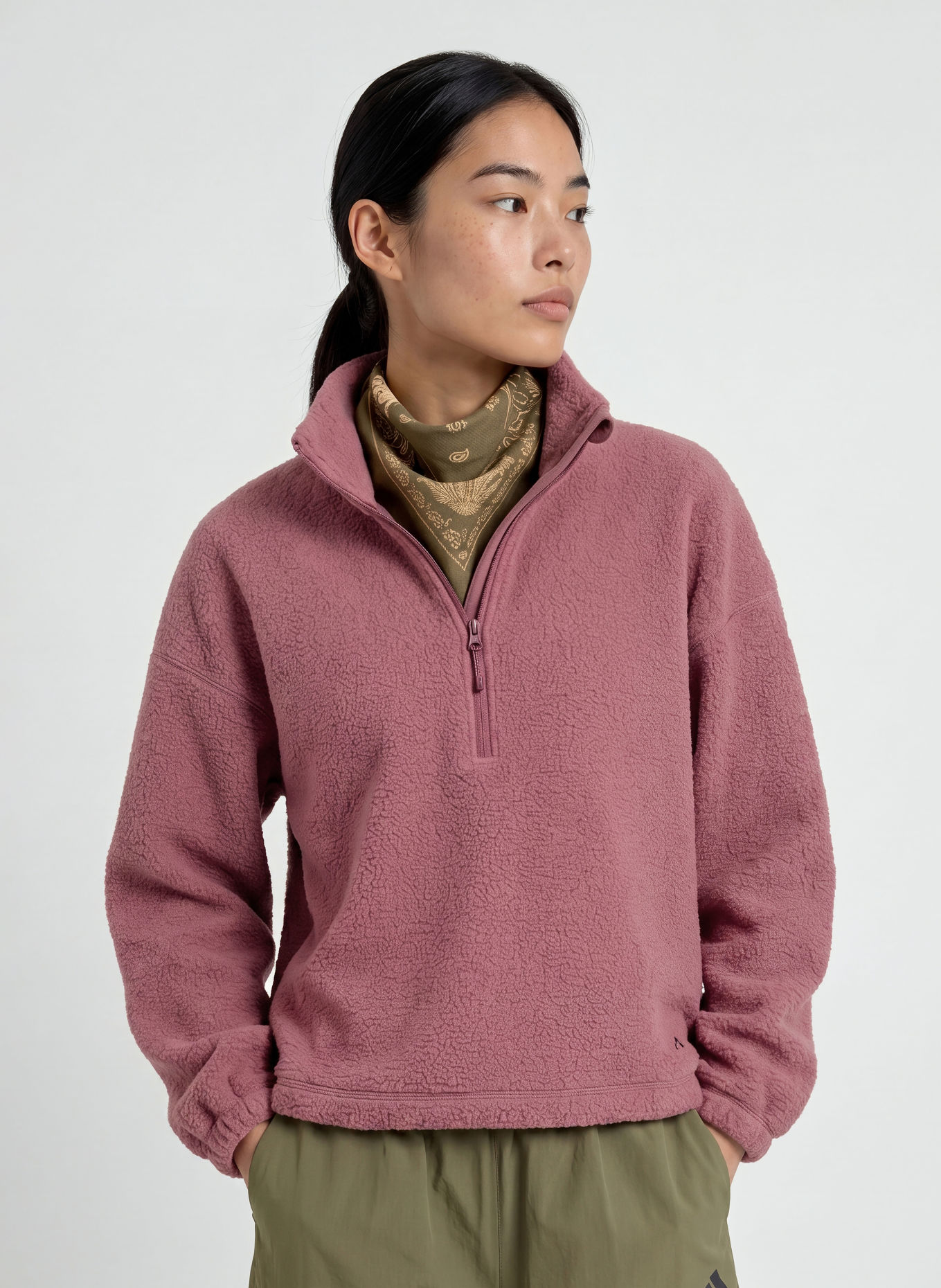 VAUDE Pull col zippé en polaire NAJUN: VIEUX ROSE
