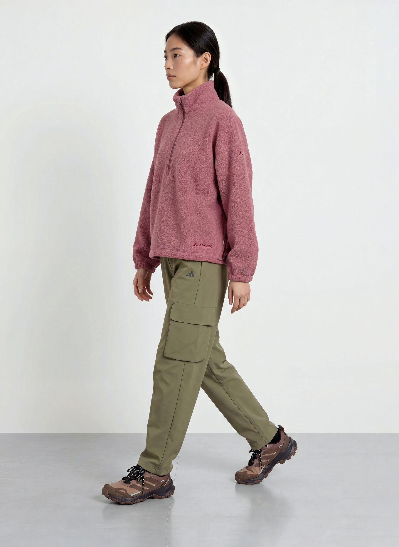 VAUDE Pull col zippé en polaire NAJUN: VIEUX ROSE