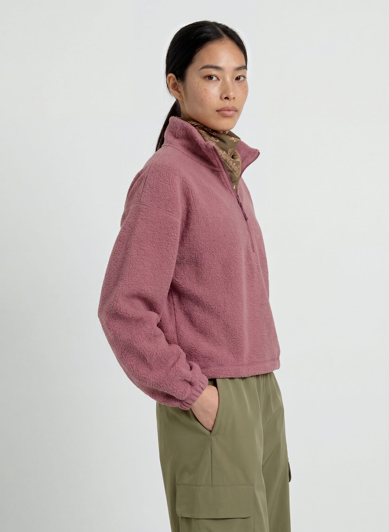 VAUDE Pull col zippé en polaire NAJUN: VIEUX ROSE