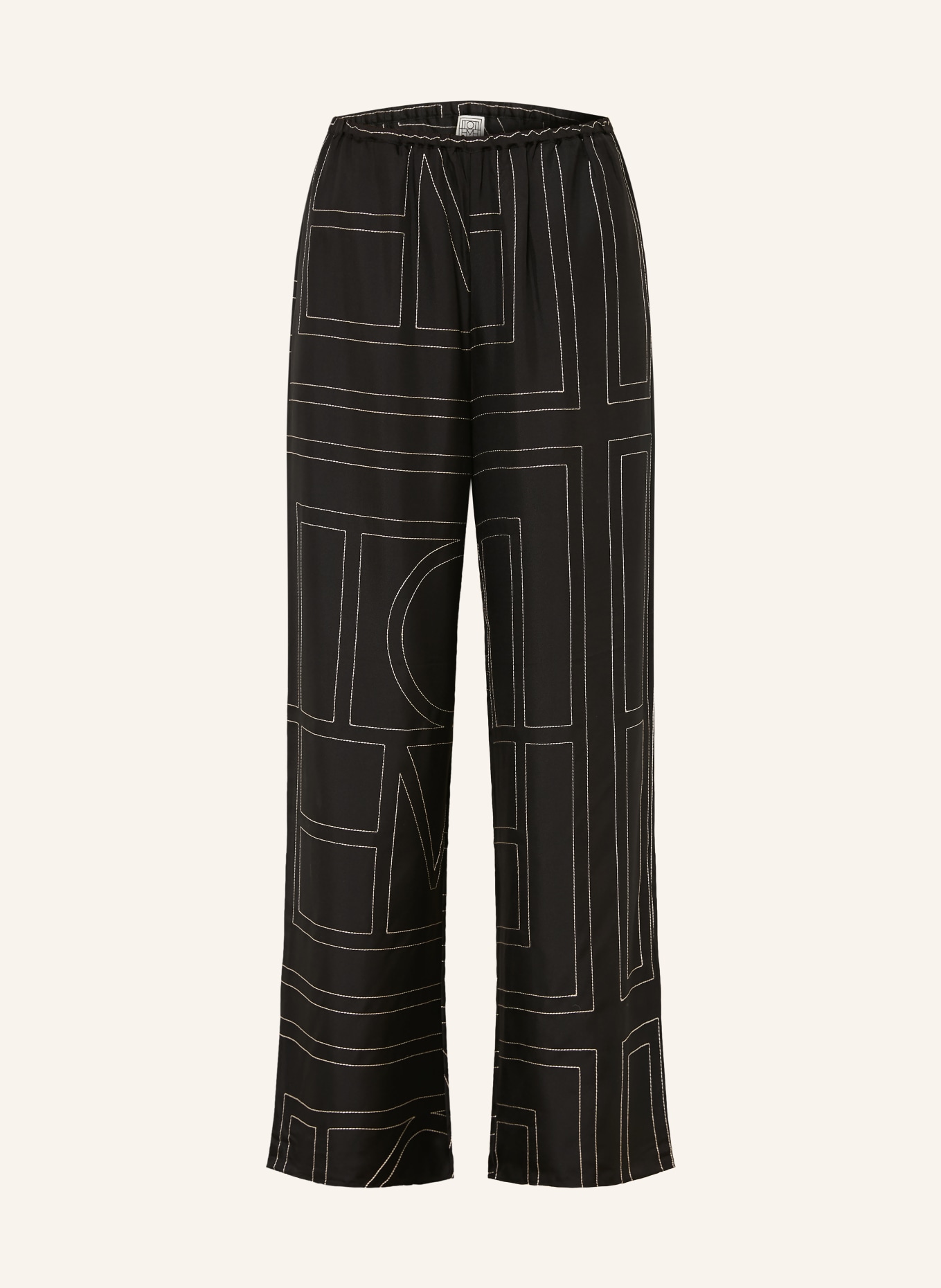TOTEME Pantalon en soie: NOIR / ÉCRU