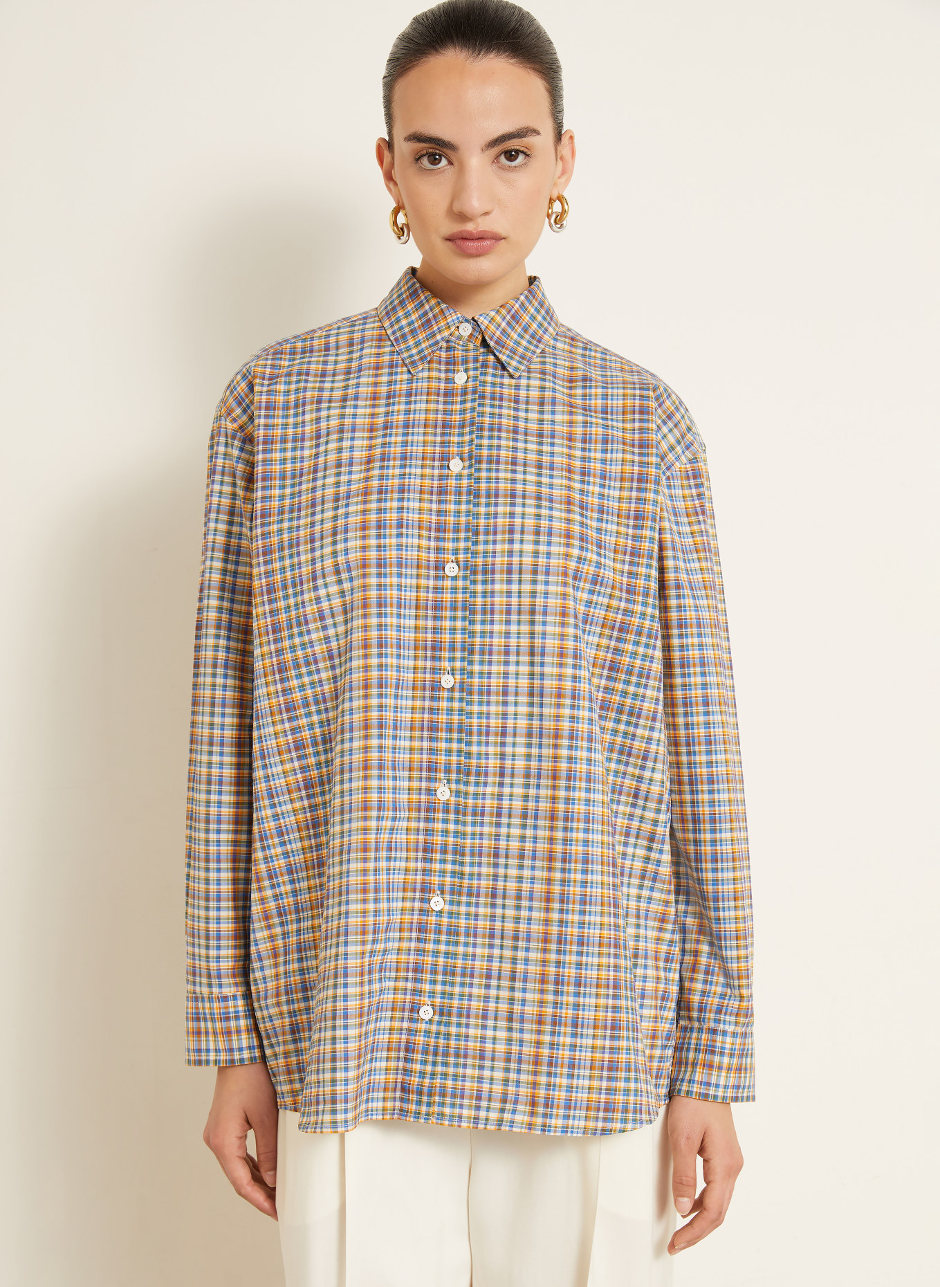 TOTEME Oversized-Hemdbluse: DUNKELBLAU / LILA / DUNKELGELB