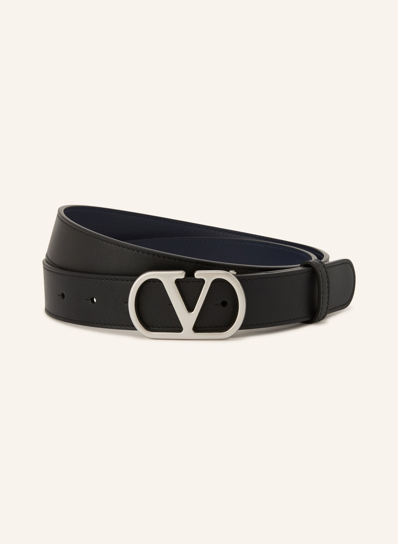 VALENTINO GARAVANI Gürtel VLOGO SIGNATURE zum Wenden: DUNKELBLAU / SILBER