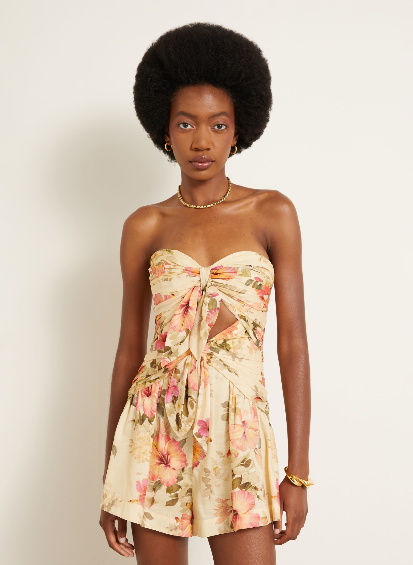 ZIMMERMANN MAHON Off-the-shoulder jumpsuit: CREAM / PINK / GREEN