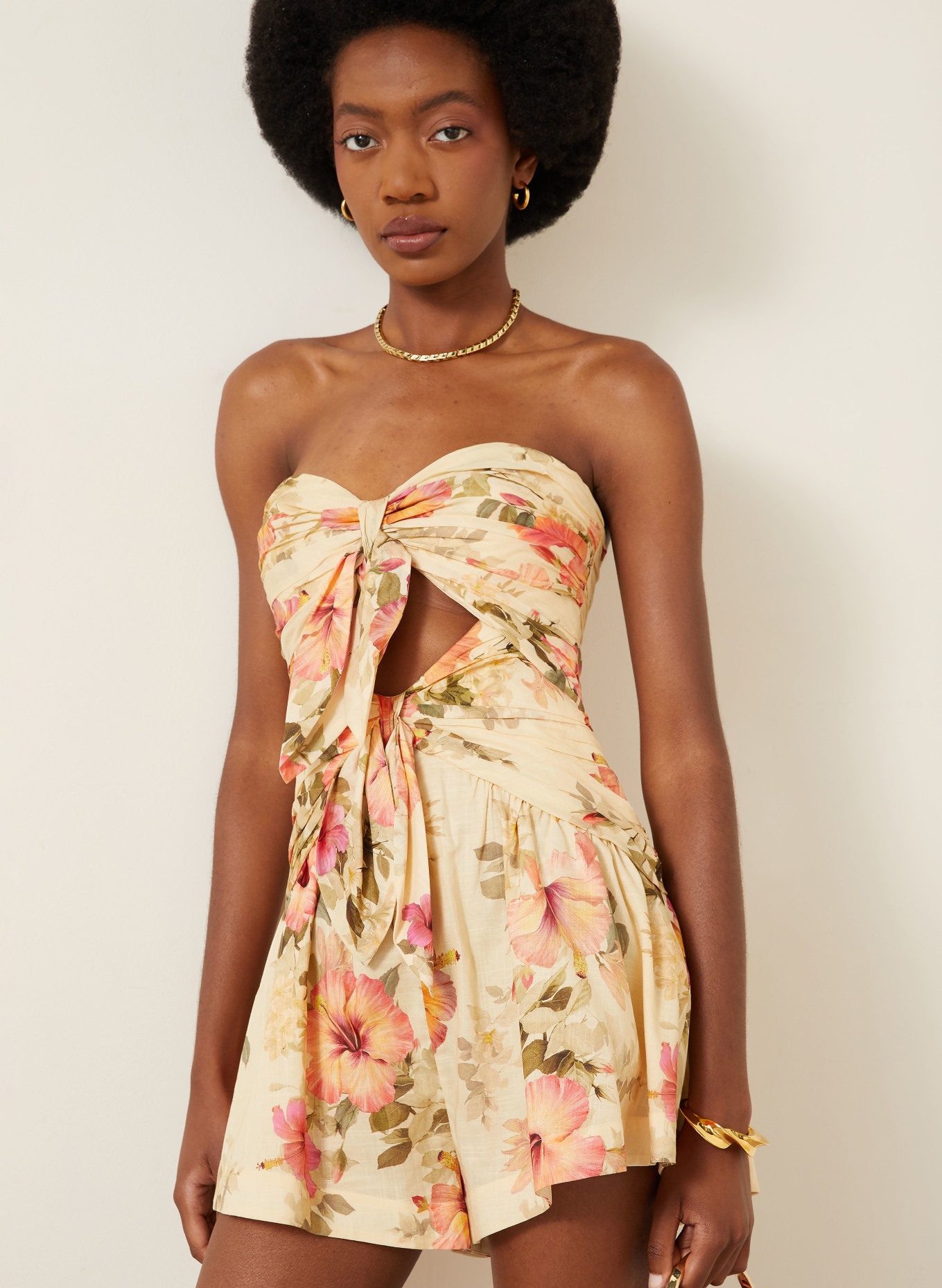 ZIMMERMANN MAHON Off-the-shoulder jumpsuit: CREAM / PINK / GREEN