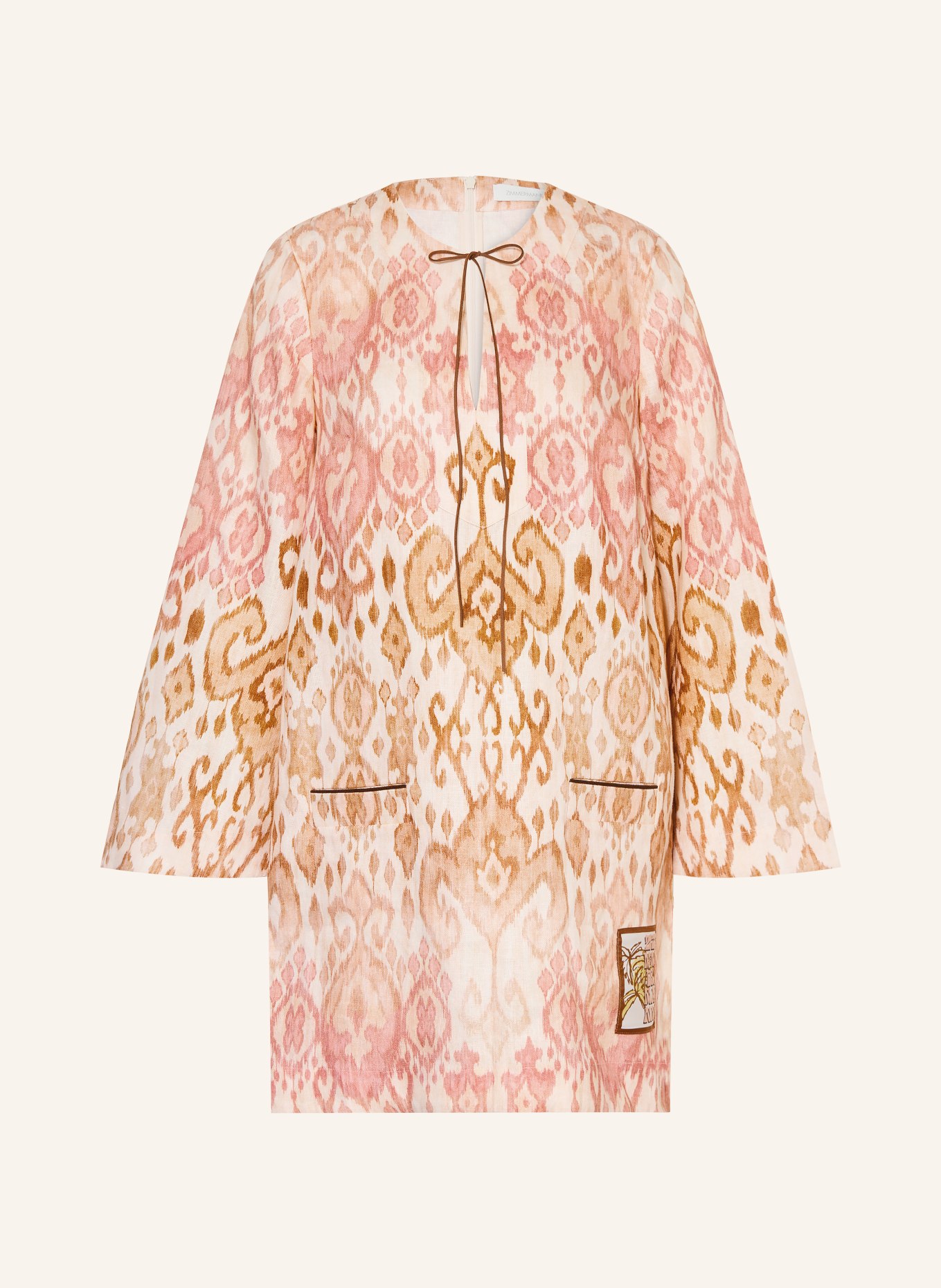 ZIMMERMANN Robe de plage ASTER SHIFT en lin: ROSE / MARRON CLAIR / CRÈME