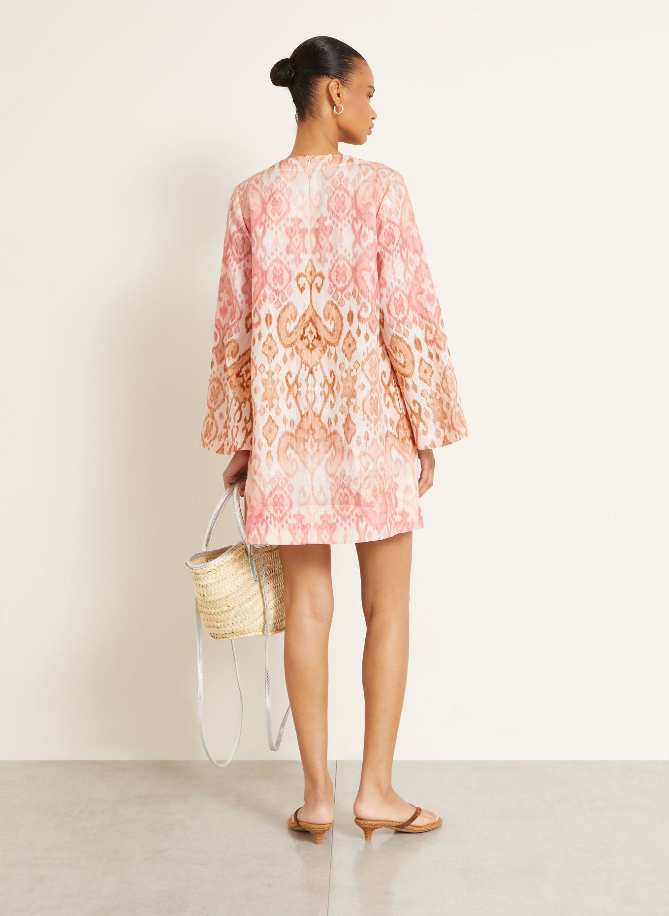 ZIMMERMANN Robe de plage ASTER SHIFT en lin: ROSE / MARRON CLAIR / CRÈME