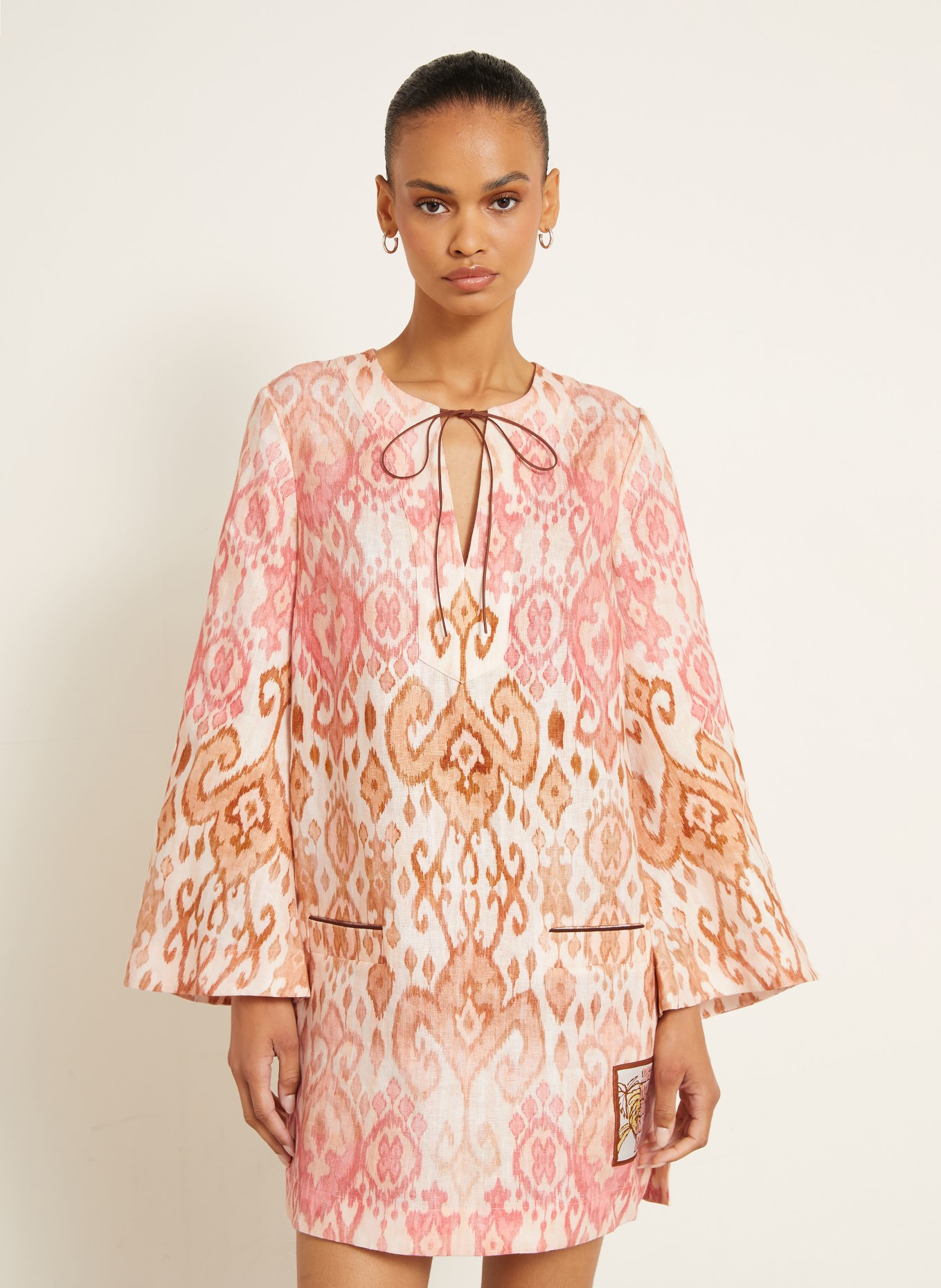 ZIMMERMANN Robe de plage ASTER SHIFT en lin: ROSE / MARRON CLAIR / CRÈME