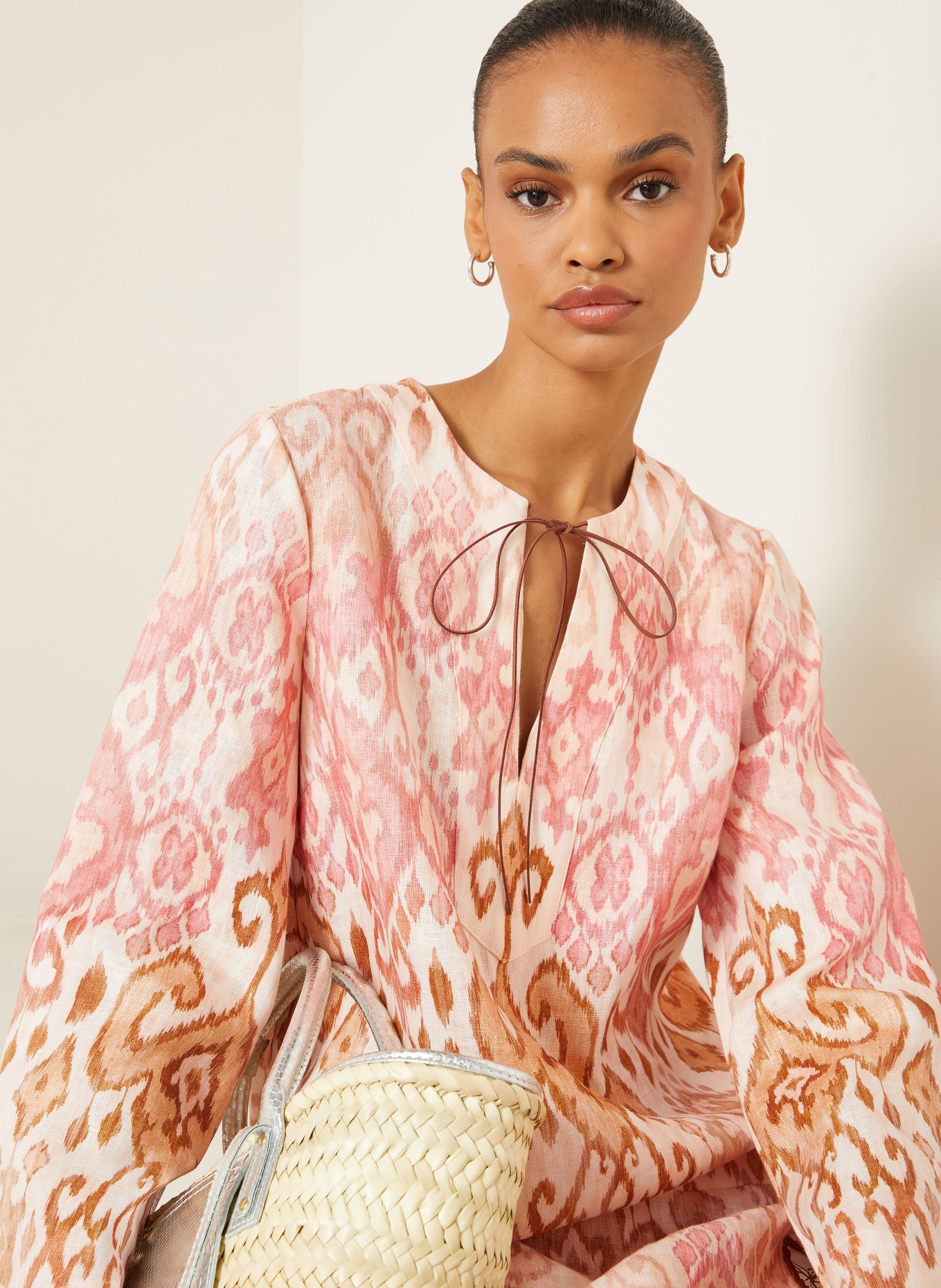ZIMMERMANN Robe de plage ASTER SHIFT en lin: ROSE / MARRON CLAIR / CRÈME