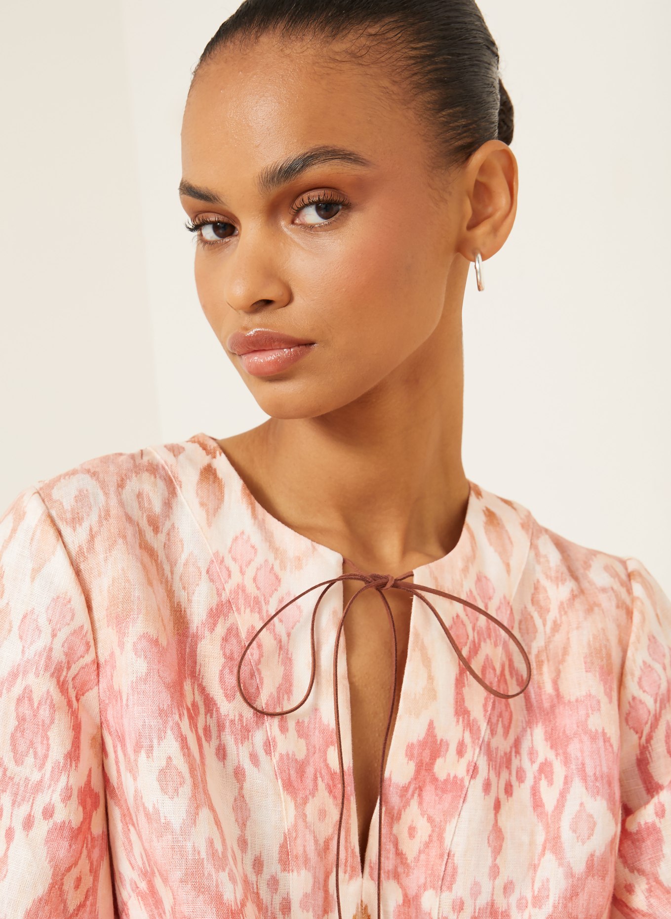 ZIMMERMANN Robe de plage ASTER SHIFT en lin: ROSE / MARRON CLAIR / CRÈME
