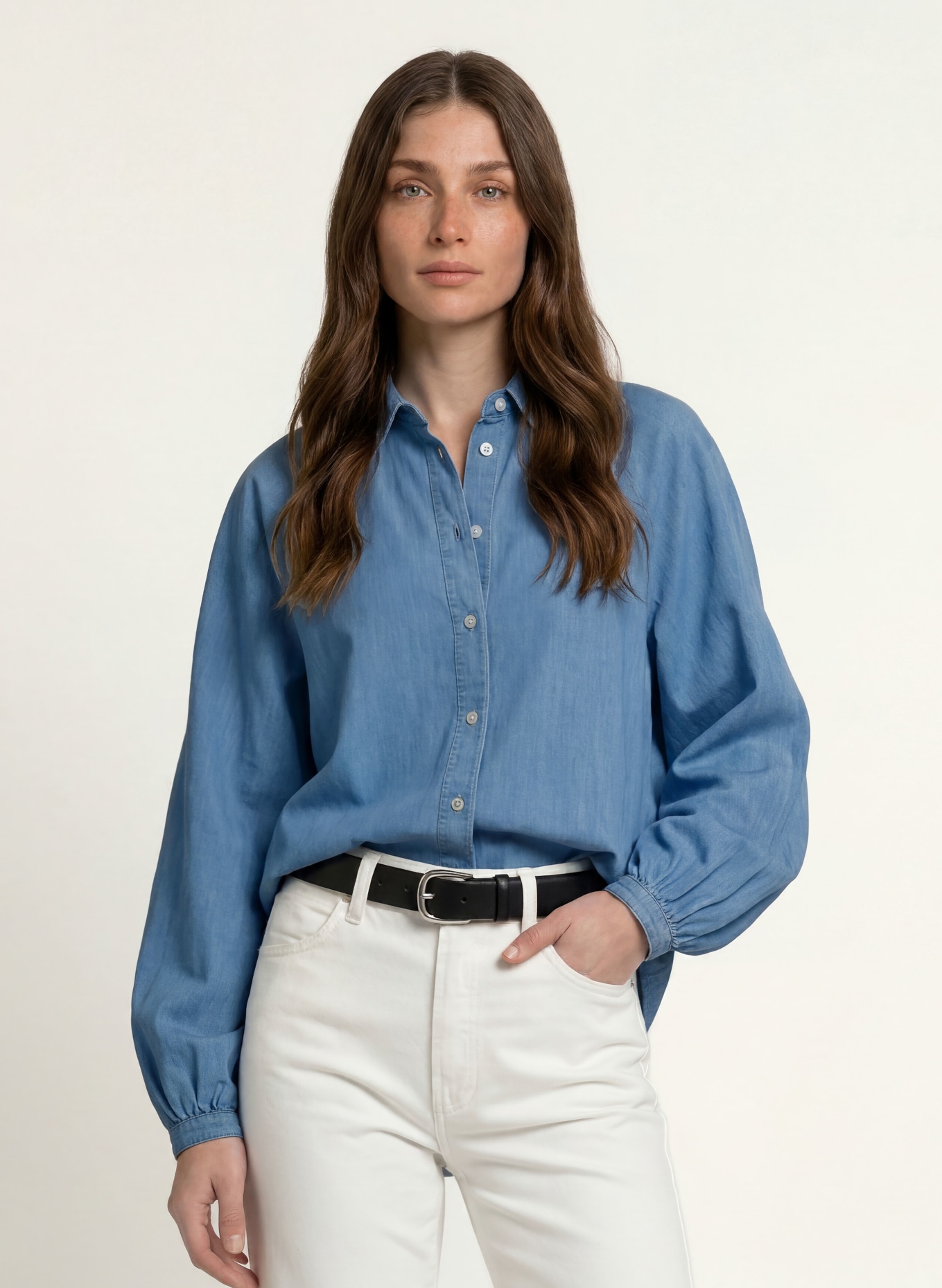 CLOSED Overhemdblouse in jeanslook: LICHTBLAUW