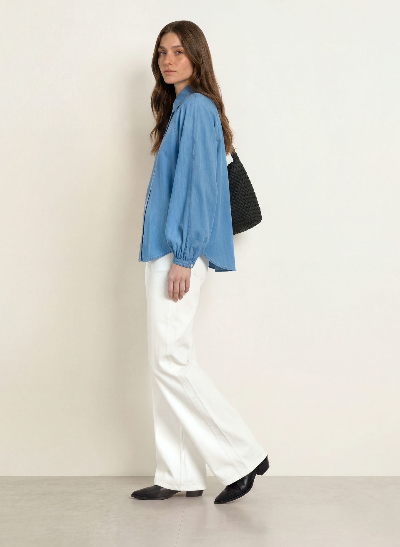 CLOSED Overhemdblouse in jeanslook: LICHTBLAUW