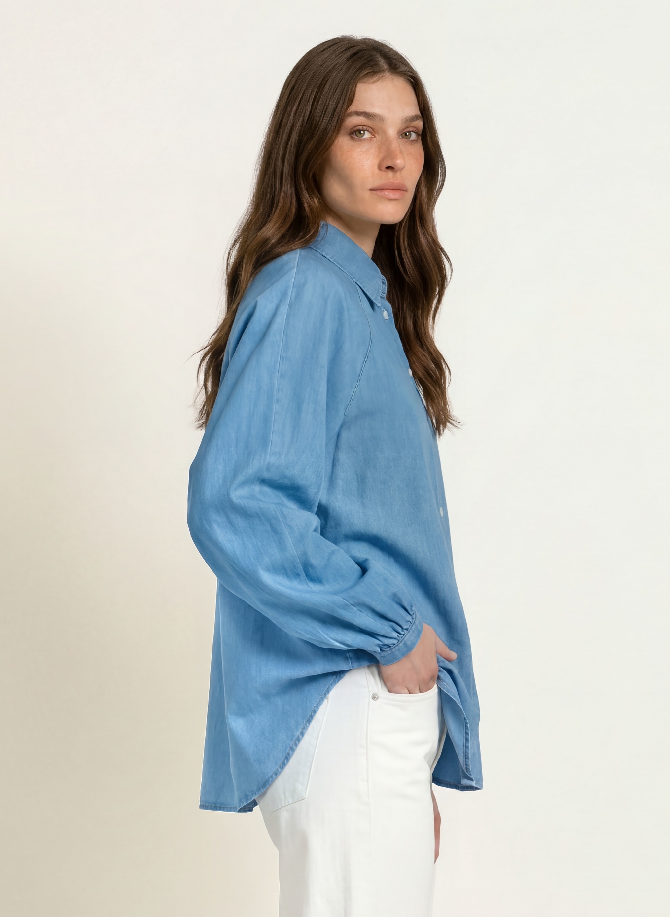 CLOSED Overhemdblouse in jeanslook: LICHTBLAUW