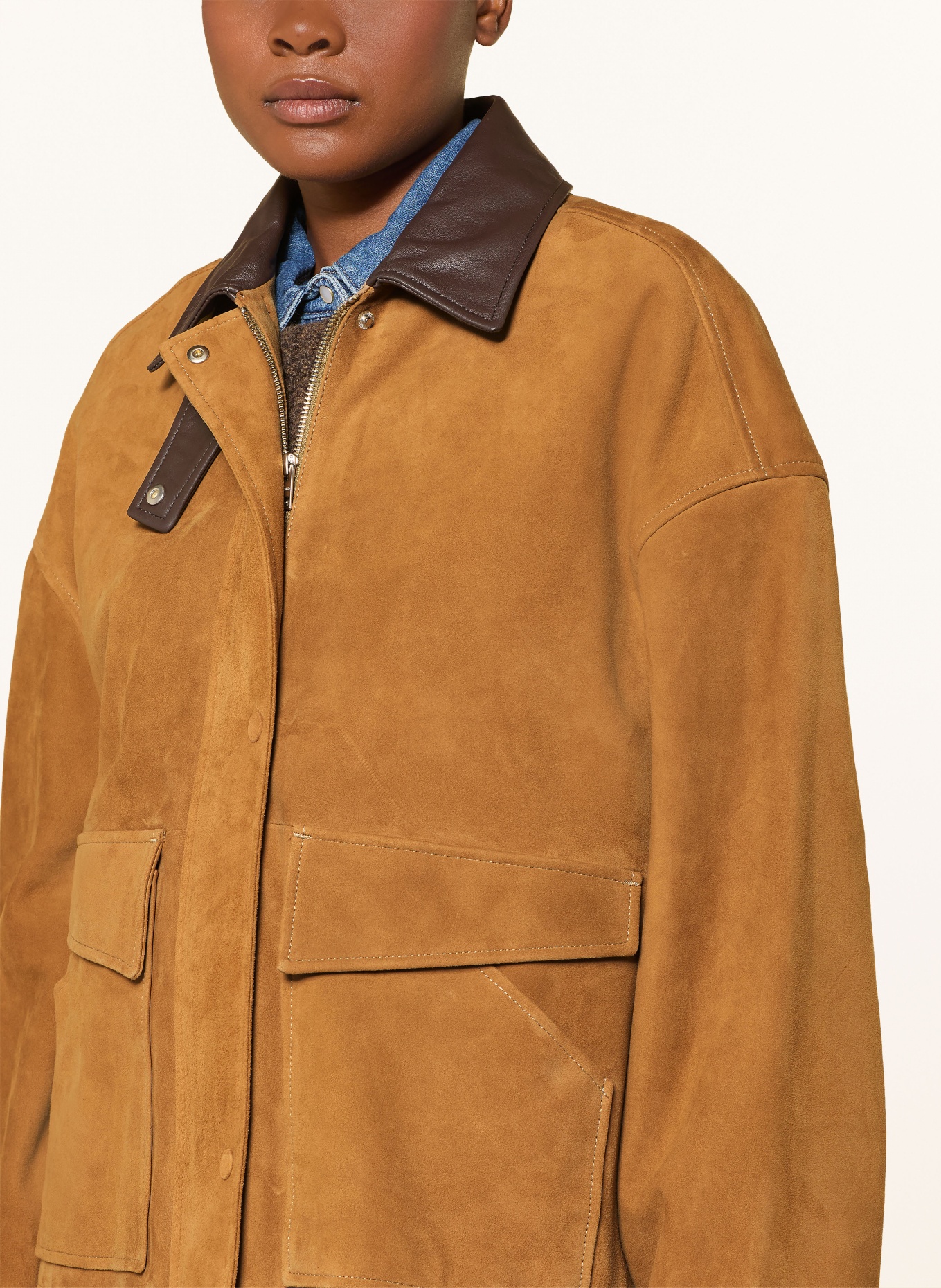 CLOSED Veste en cuir: CHAMEAU / MARRON FONCÉ