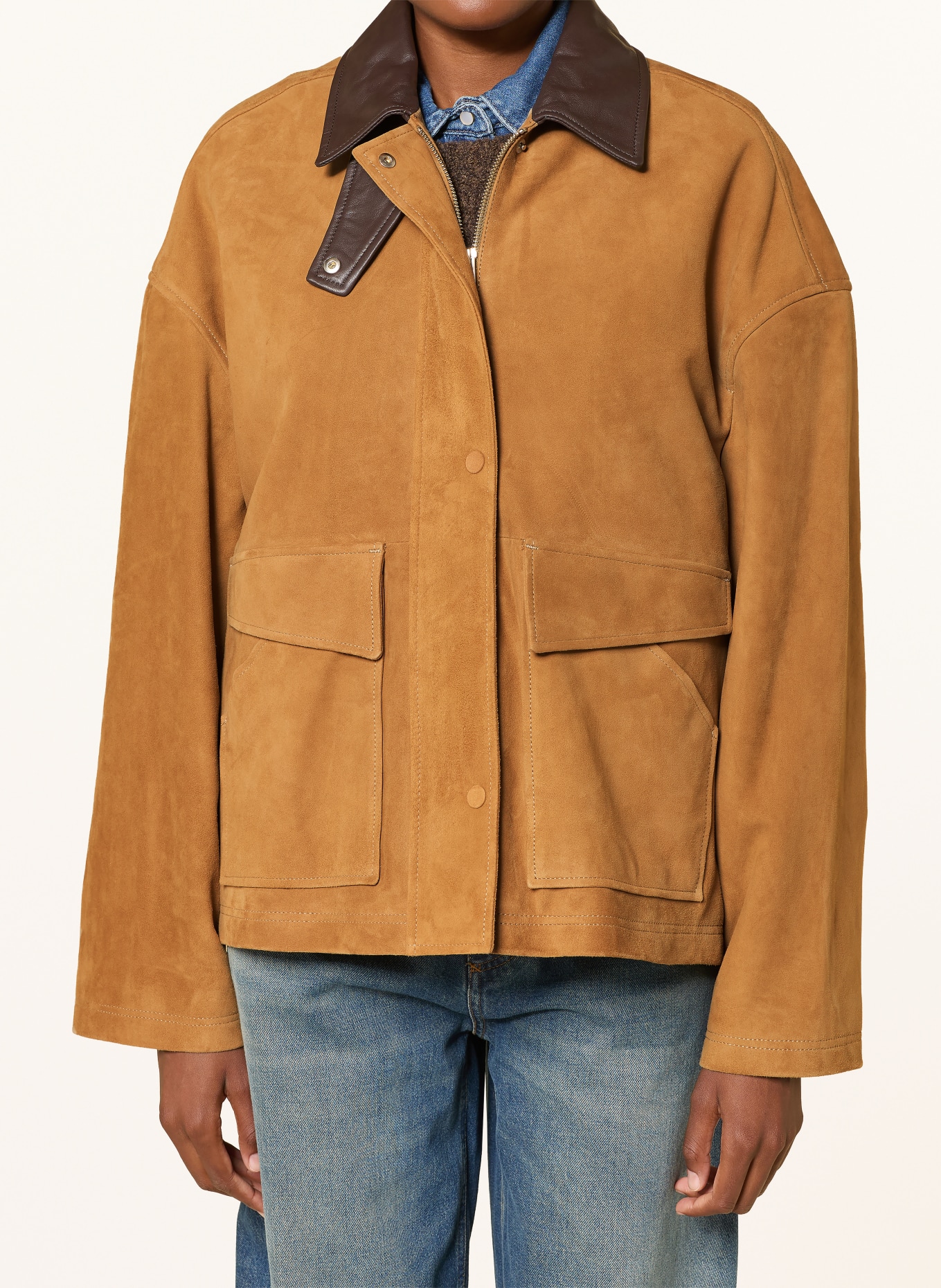 CLOSED Veste en cuir: CHAMEAU / MARRON FONCÉ