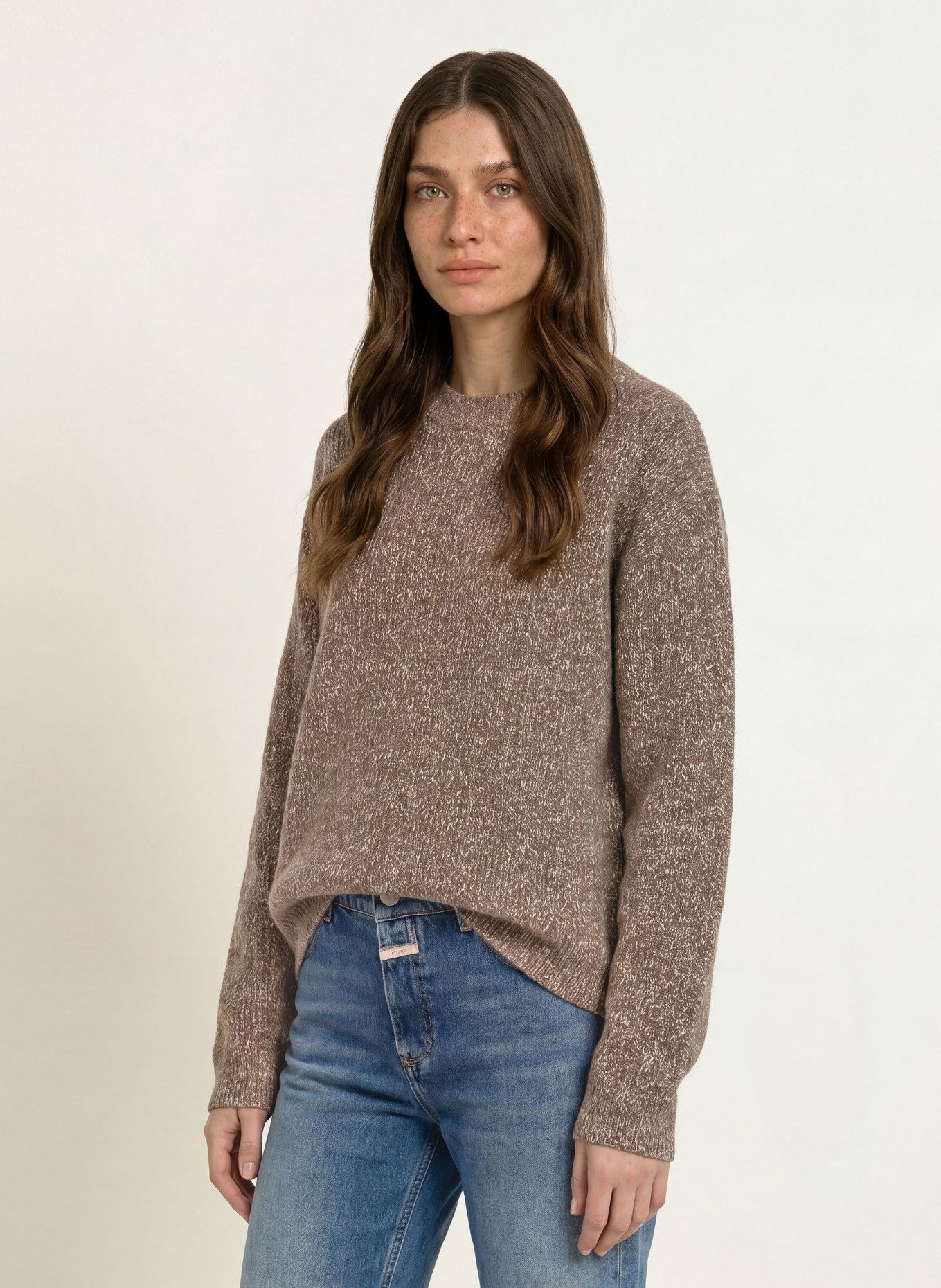 CLOSED Trui: MARRON FONCÉ / WIT