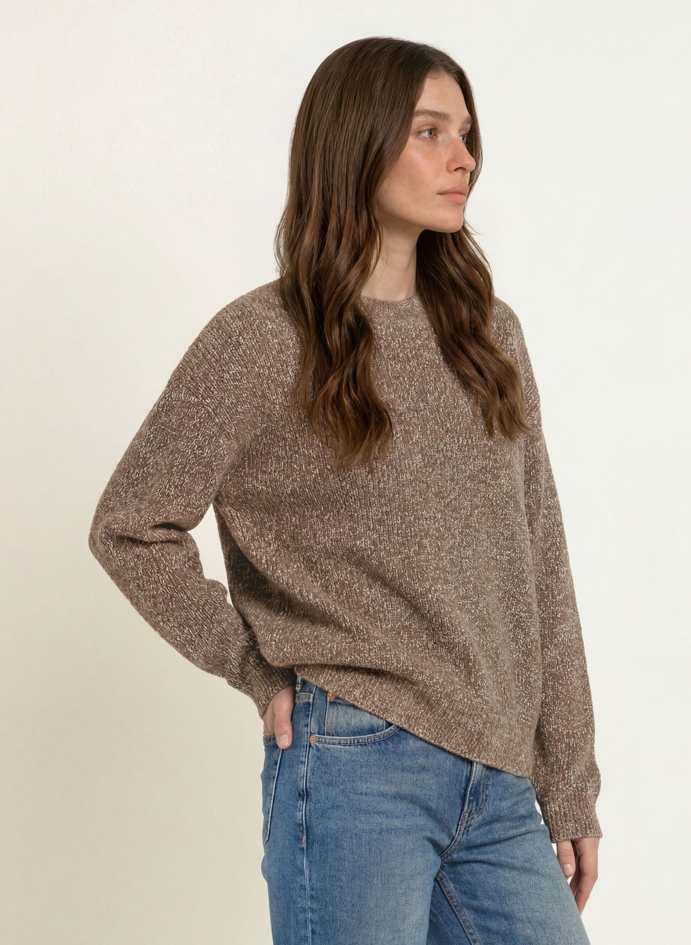 CLOSED Trui: MARRON FONCÉ / WIT