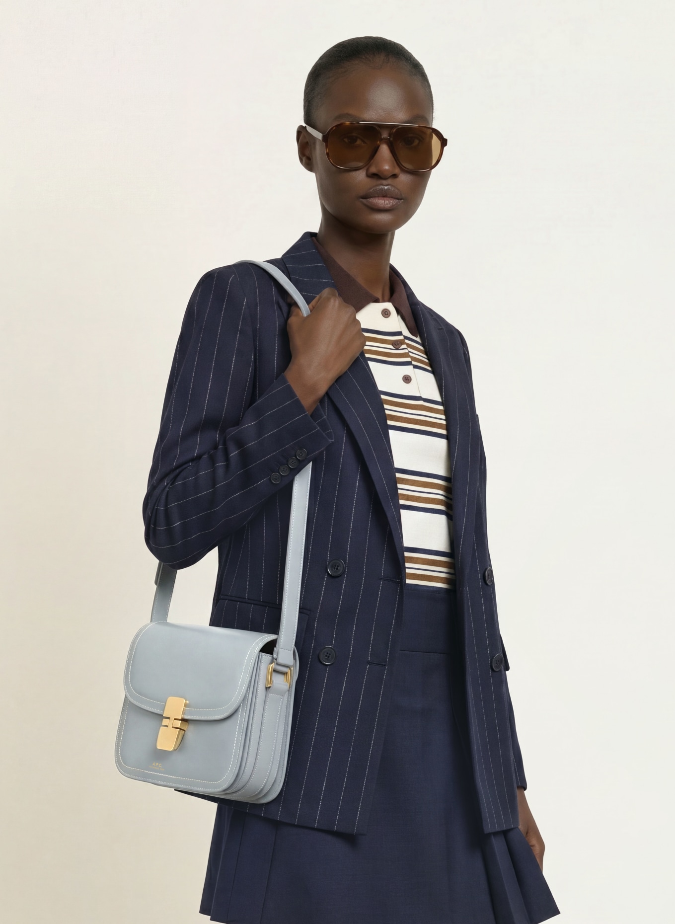 A.P.C. Sac à bandoulière GRACE SMALL: BLEU GRIS / OR