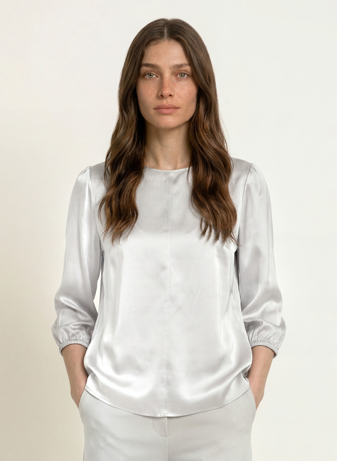 MARC CAIN Blusenshirt aus Seide mit 3/4-Arm: 812 vapor blue