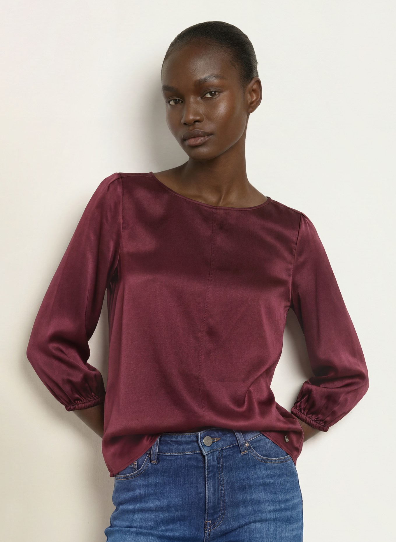 MARC CAIN Blusenshirt aus Seide mit 3/4-Arm: 296 winetasting