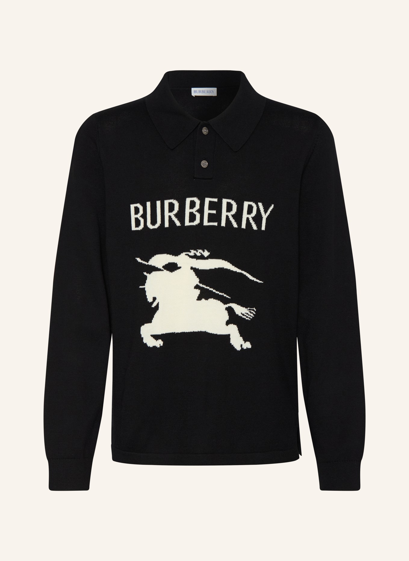 BURBERRY Strick-Poloshirt: SCHWARZ / ECRU