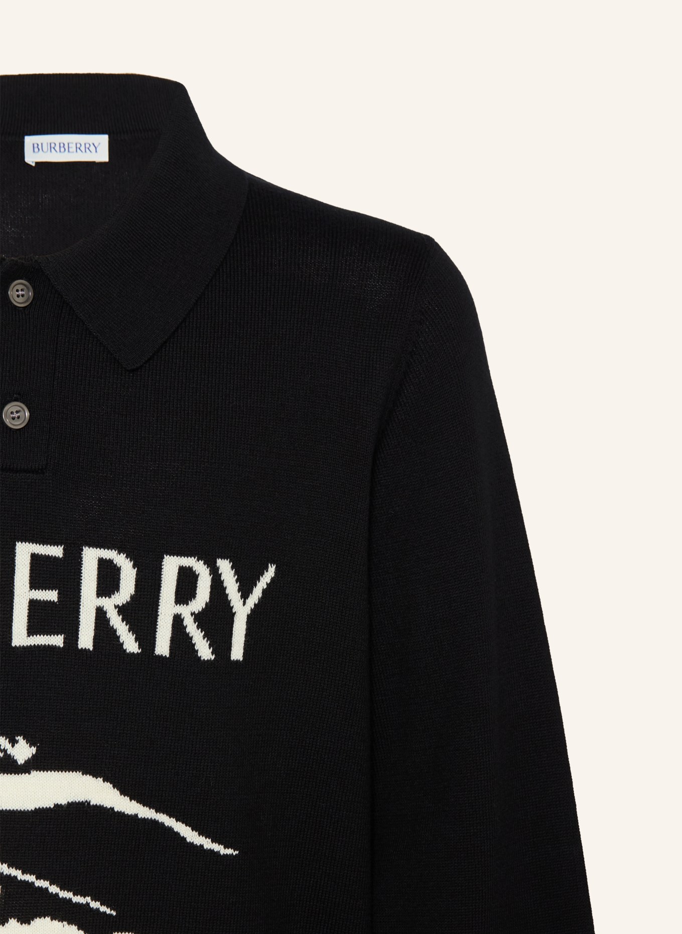 BURBERRY Strick-Poloshirt: SCHWARZ / ECRU