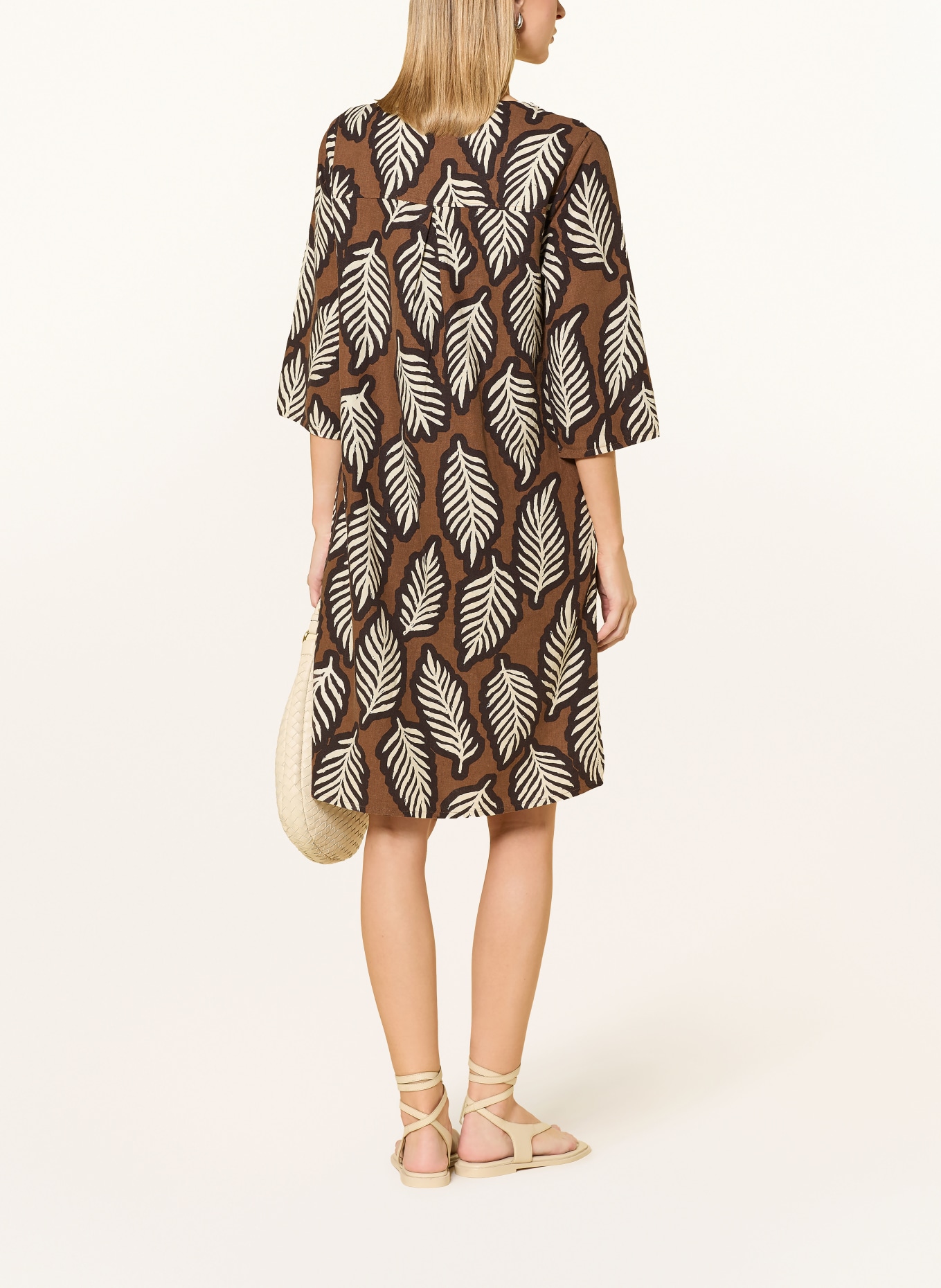 CARTOON Kleid mit 3/4-Arm und Leinen: BRAUN / DUNKELBRAUN / ECRU