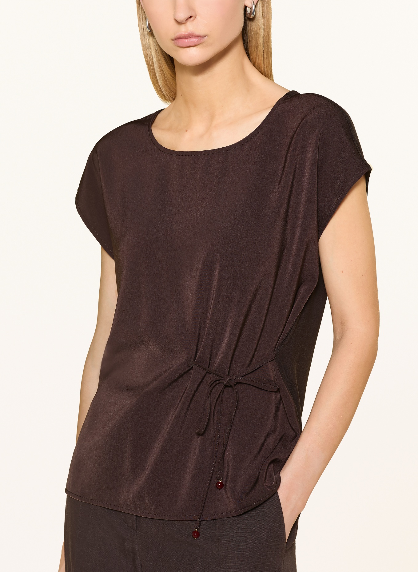 CARTOON Blusenshirt im Materialmix: DUNKELBRAUN