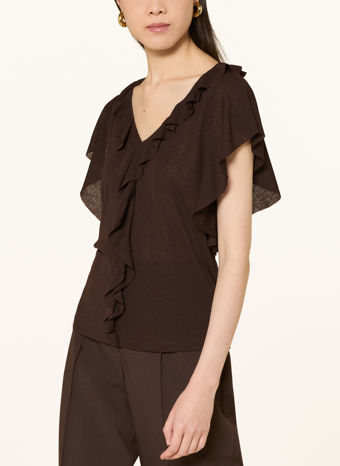 CARTOON Blusenshirt mit Volants: DUNKELBRAUN