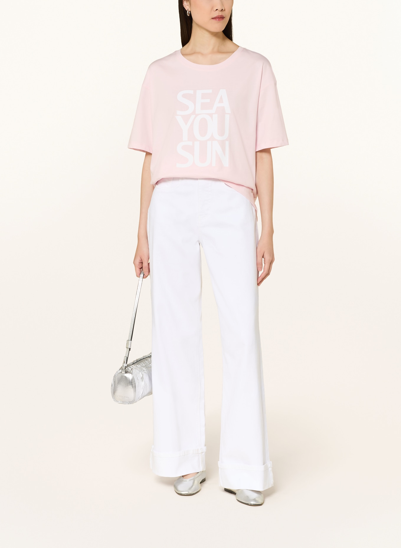 monari T-shirt orné de strass: ROSE CLAIR / BLANC