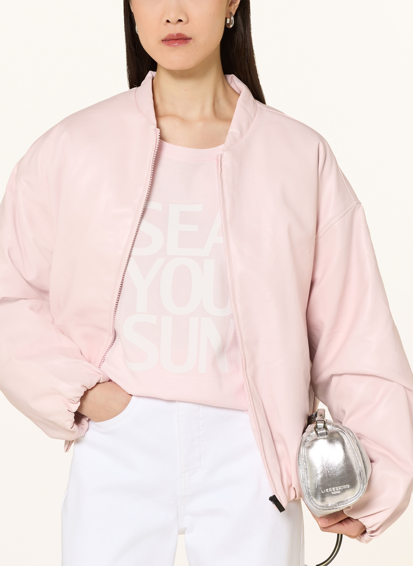 monari T-shirt orné de strass: ROSE CLAIR / BLANC