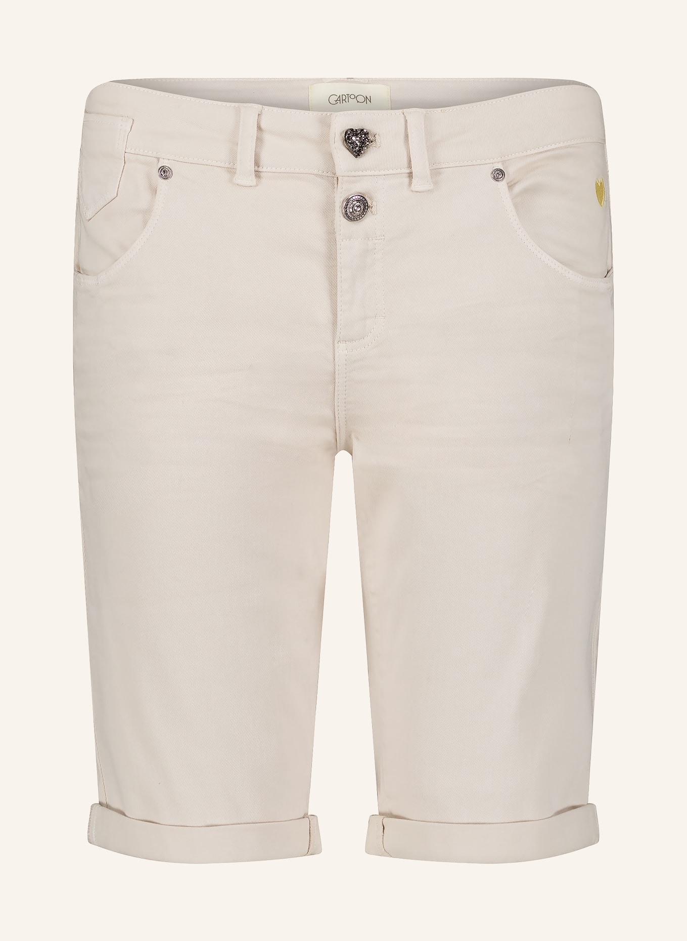 CARTOON Jeans-Bermudas mit Schmucksteinen: ECRU