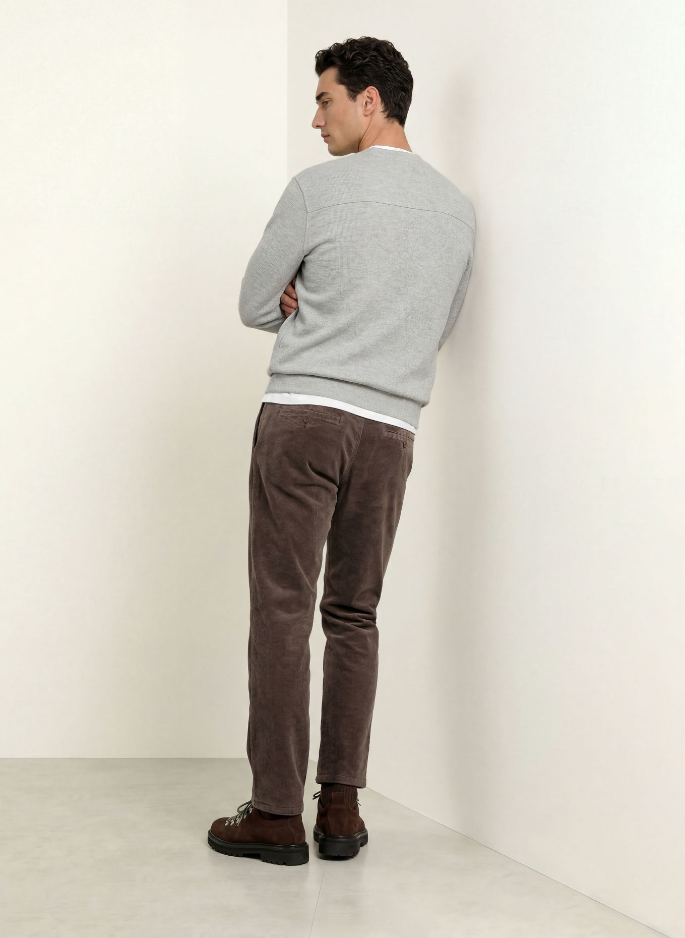 PAUL Pantalon en velours côtelé, coupe classique: MARRON FONCÉ