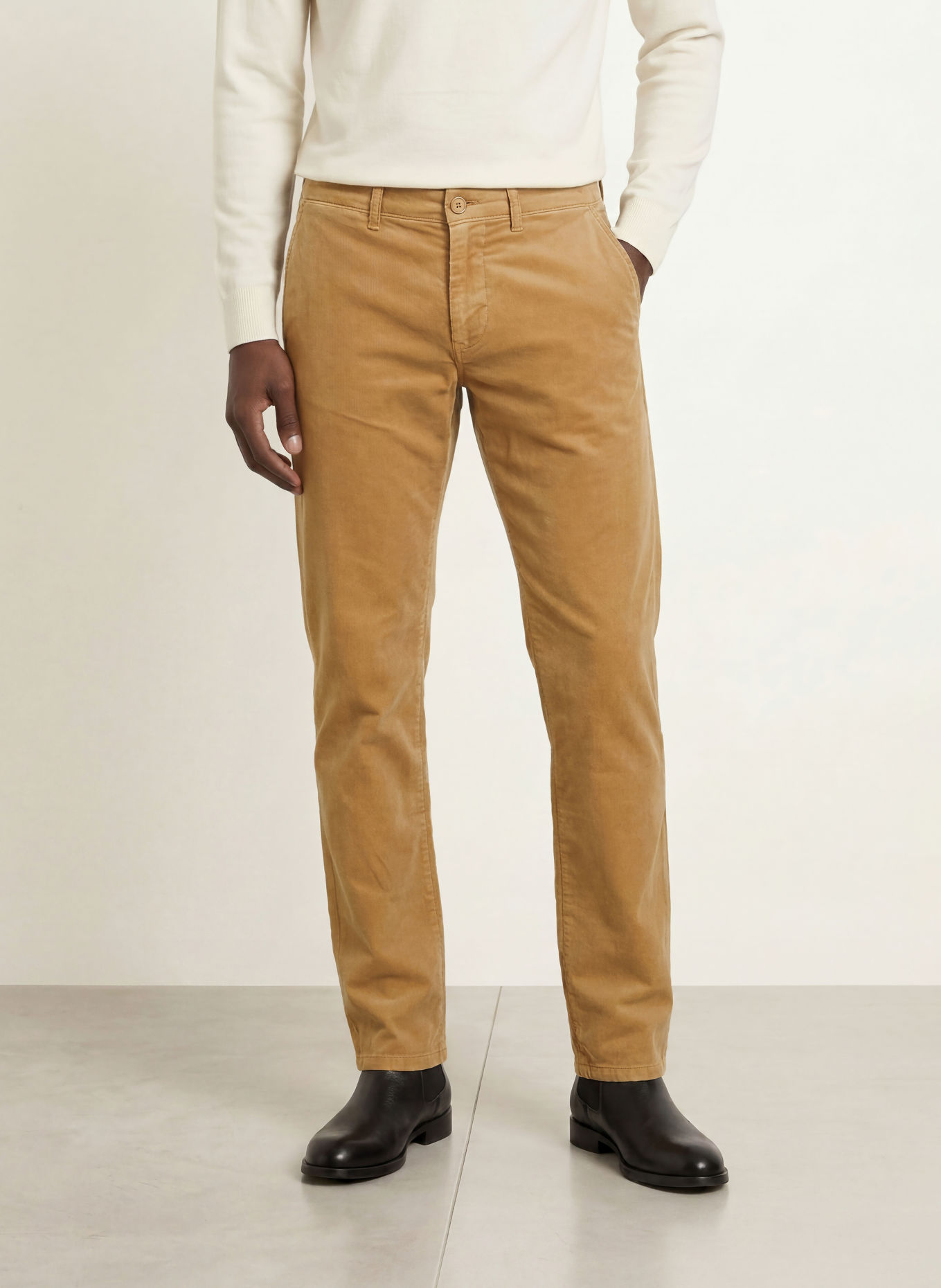 STROKESMAN'S Aksamitne spodnie chino o kroju slim fit: BEŻOWY
