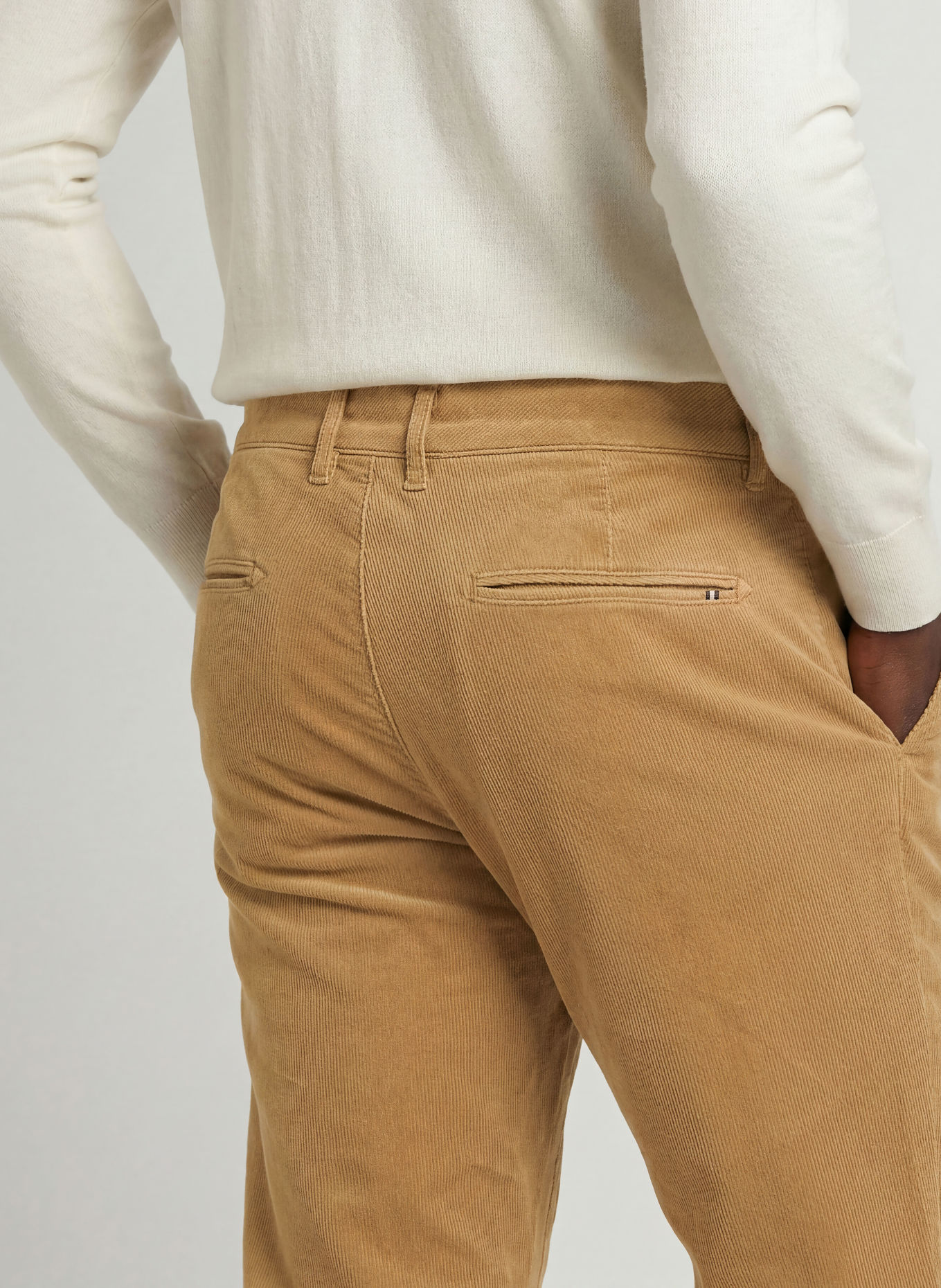 STROKESMAN'S Aksamitne spodnie chino o kroju slim fit: BEŻOWY