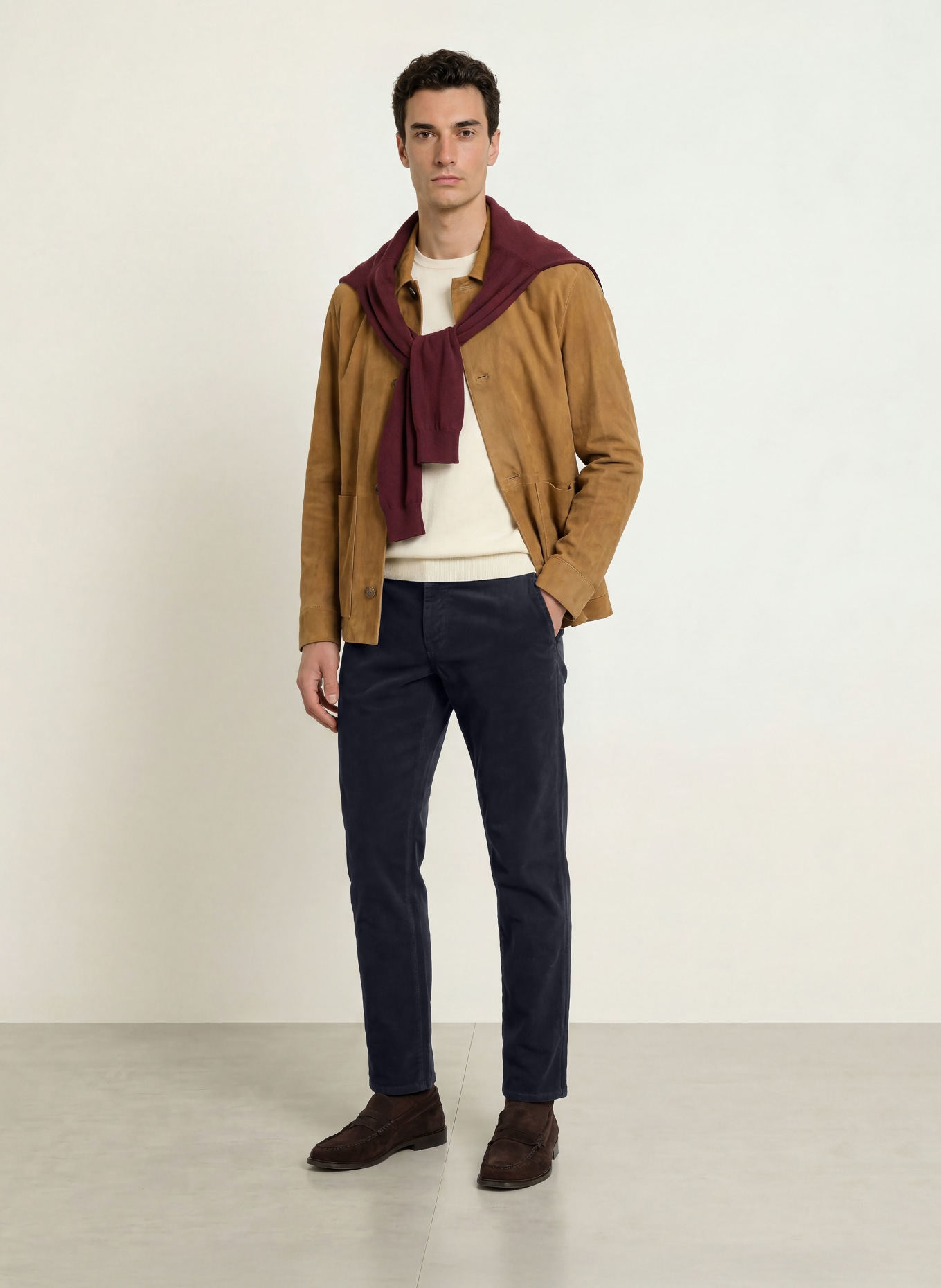STROKESMAN'S Slim-fit velvet chinos: DARK BLUE