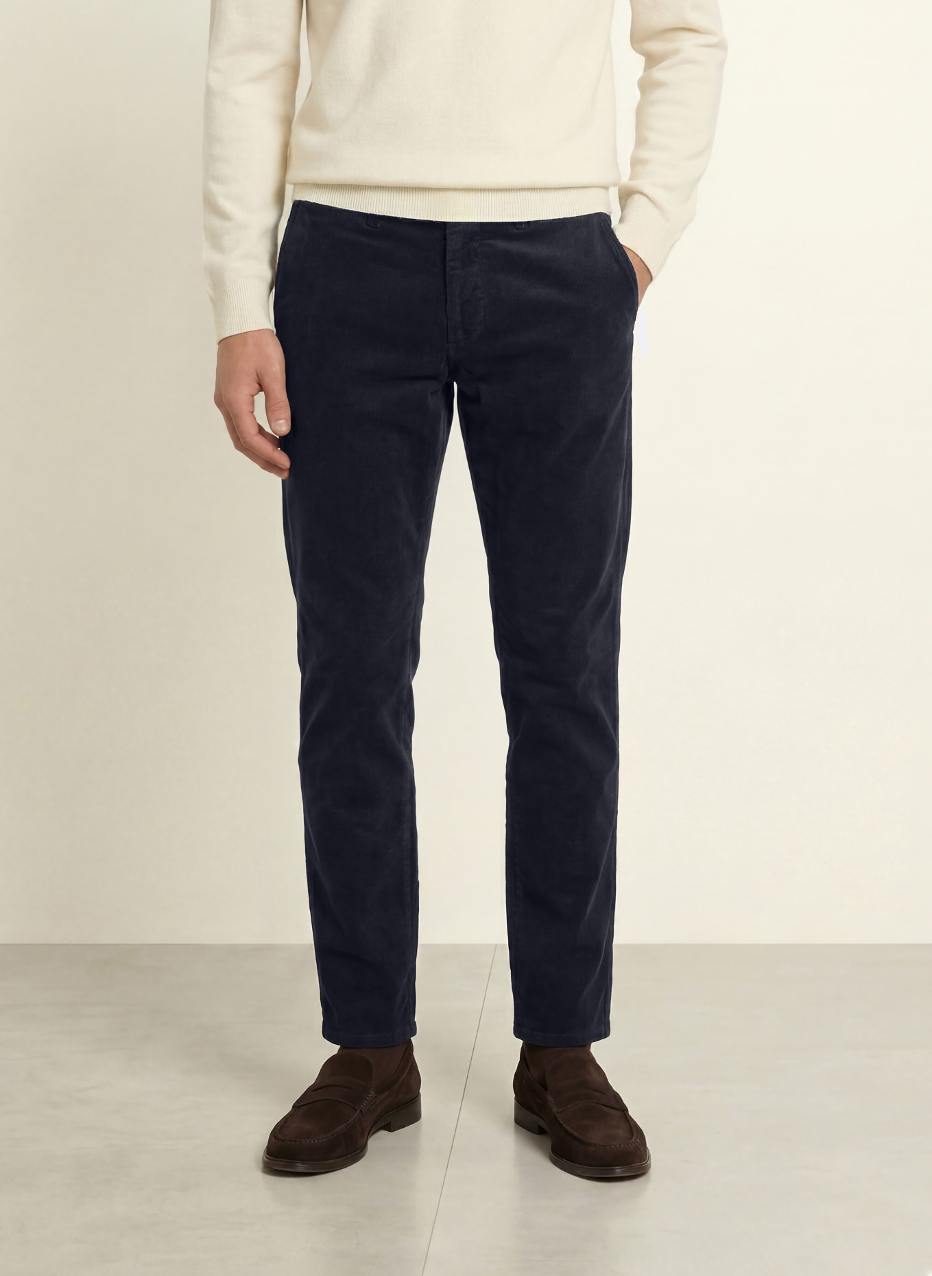STROKESMAN'S Slim-fit velvet chinos: DARK BLUE