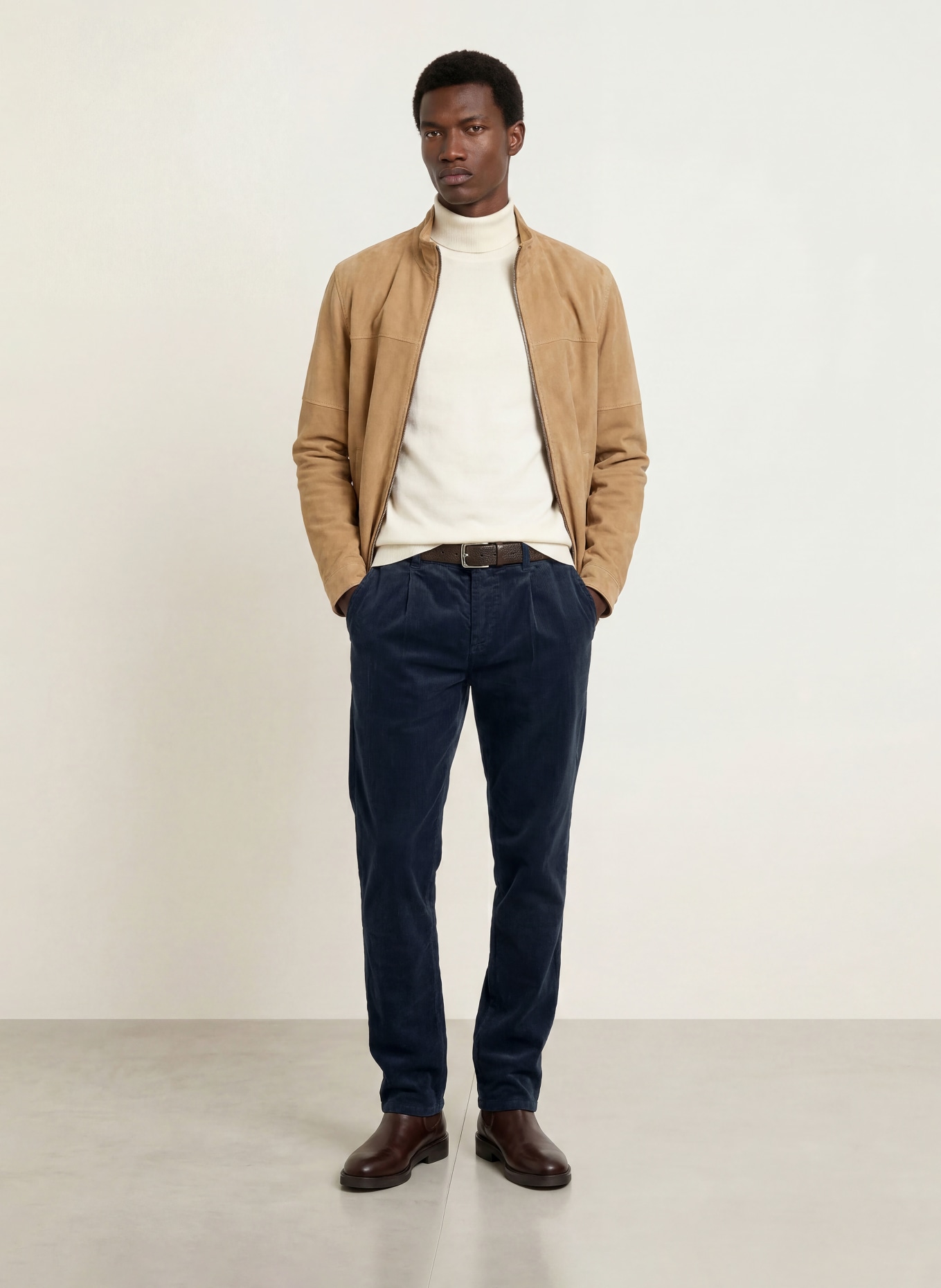 STROKESMAN'S Corduroy Pants, Tapered Fit: DARK BLUE