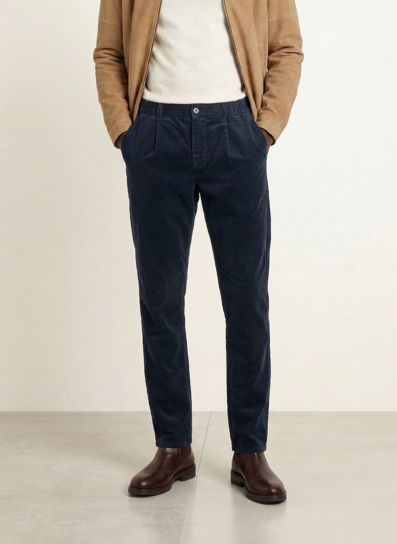 STROKESMAN'S Corduroy Pants, Tapered Fit: DARK BLUE