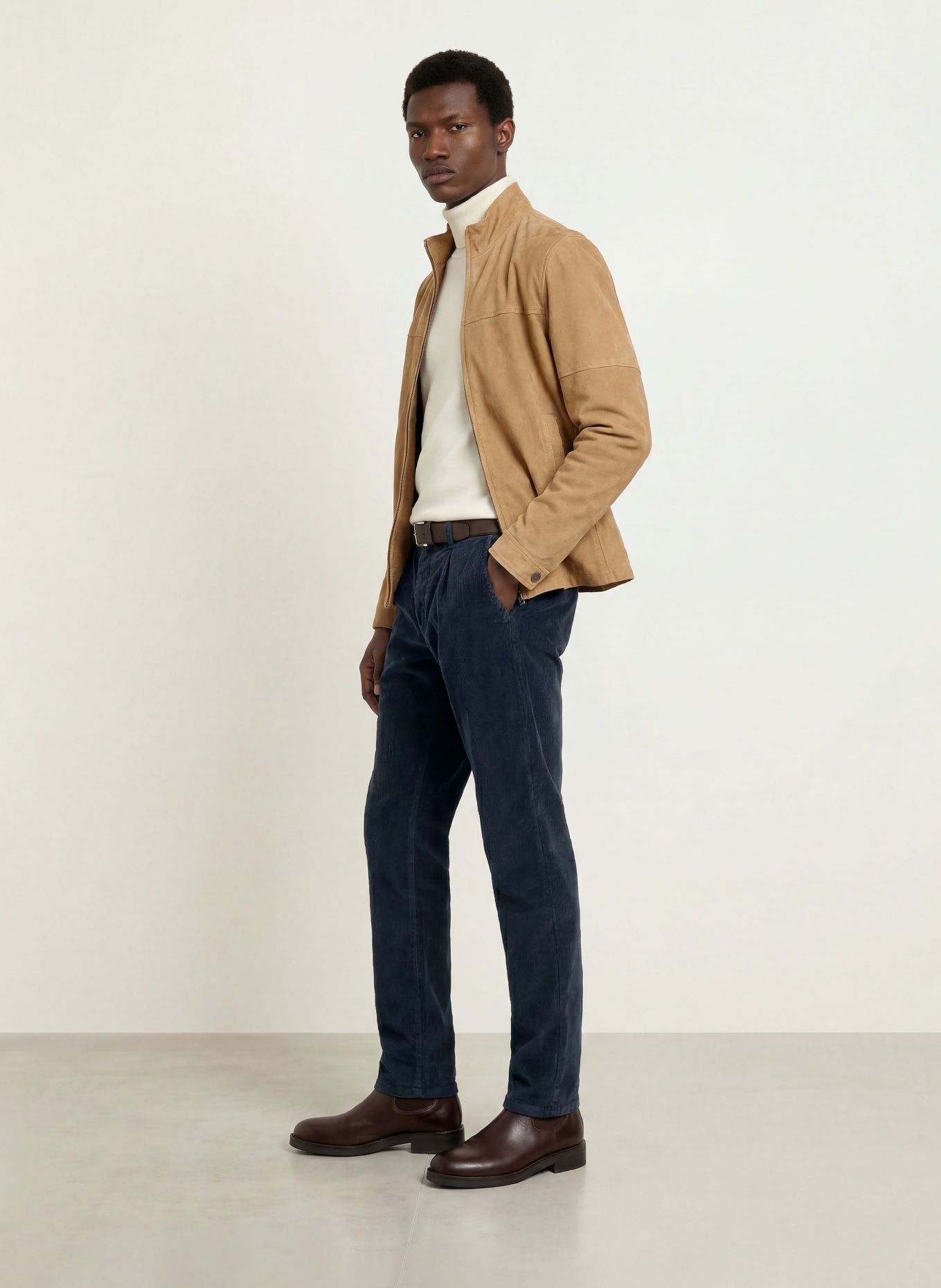 STROKESMAN'S Corduroy Pants, Tapered Fit: DARK BLUE