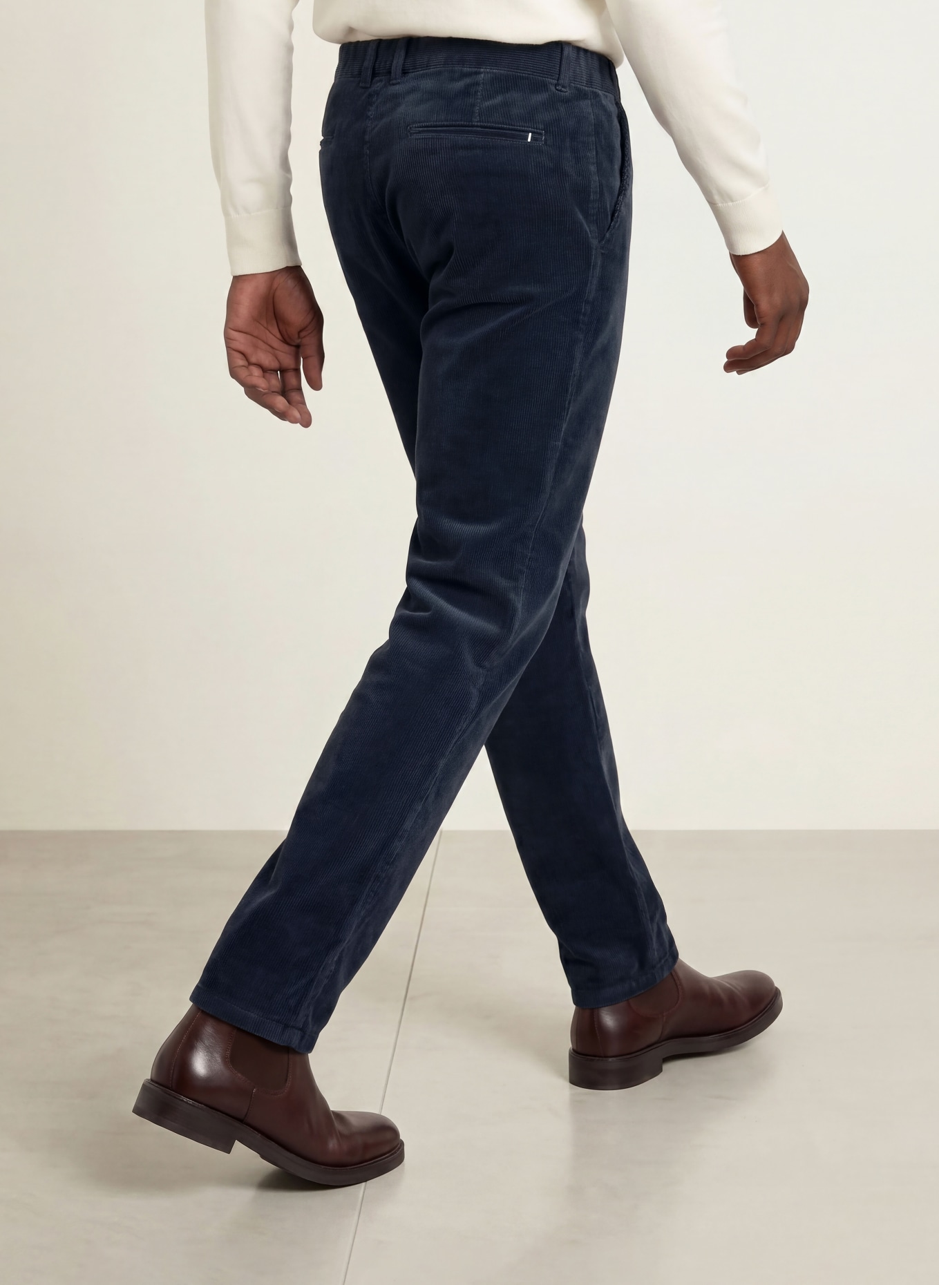 STROKESMAN'S Corduroy Pants, Tapered Fit: DARK BLUE