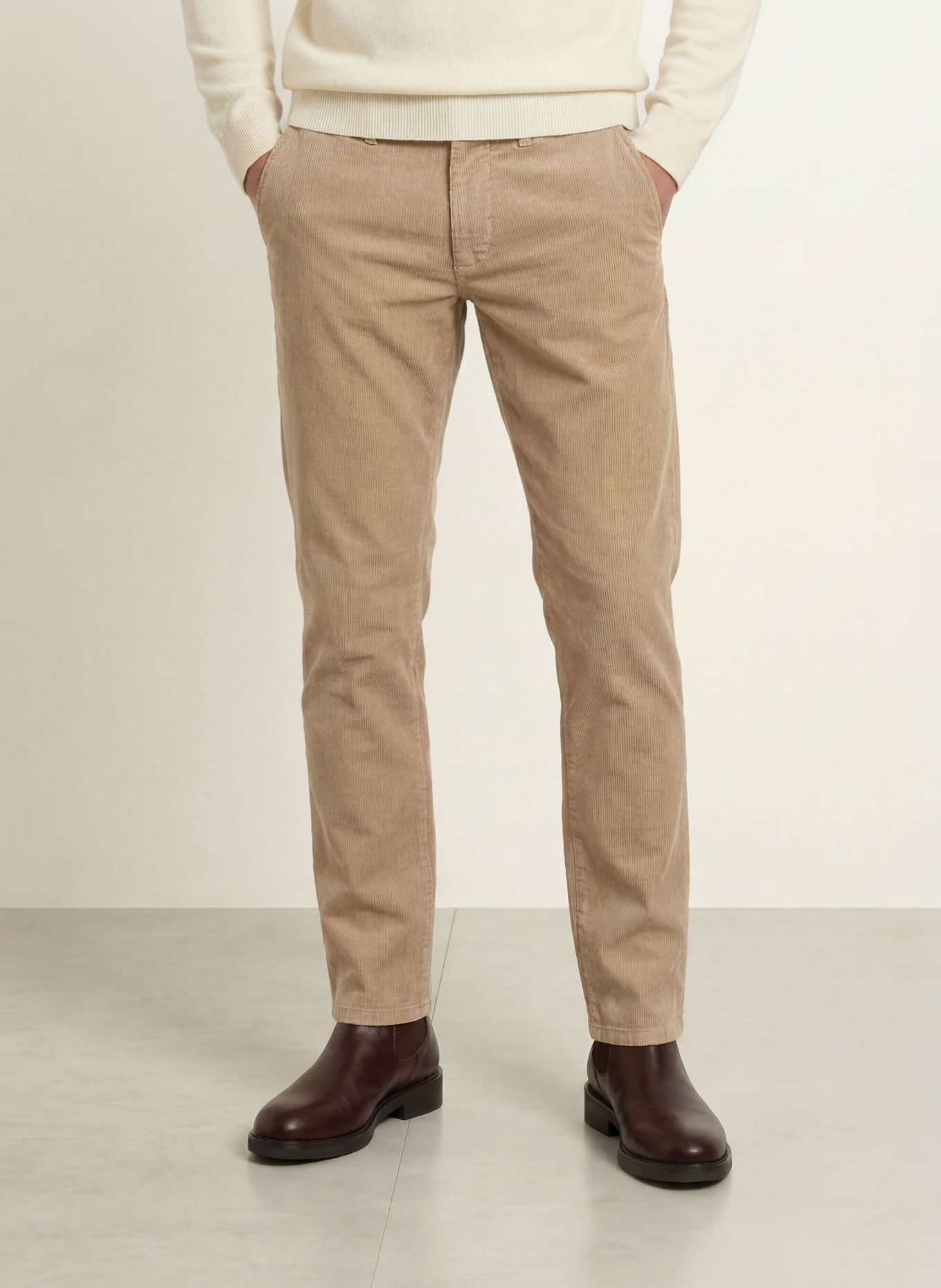 STROKESMAN'S Slim-fit corduroy pants: BEIGE