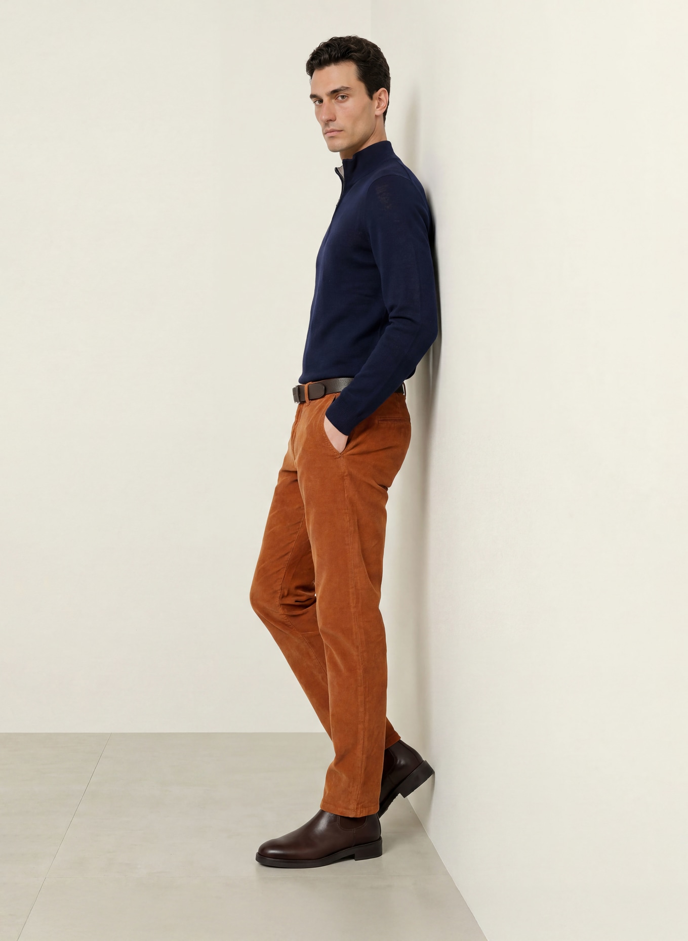 STROKESMAN'S Slim-fit corduroy pants: BROWN