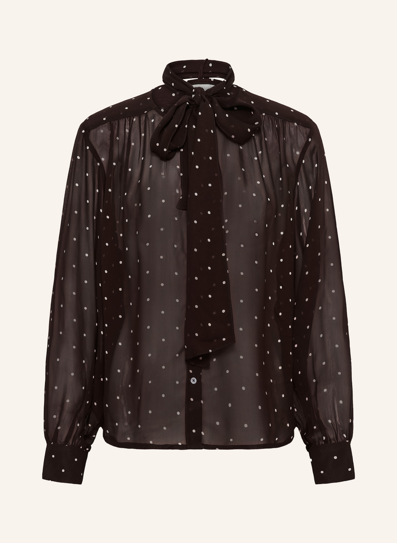 Part Two Blouse with detachable bow: DARK BROWN / WHITE