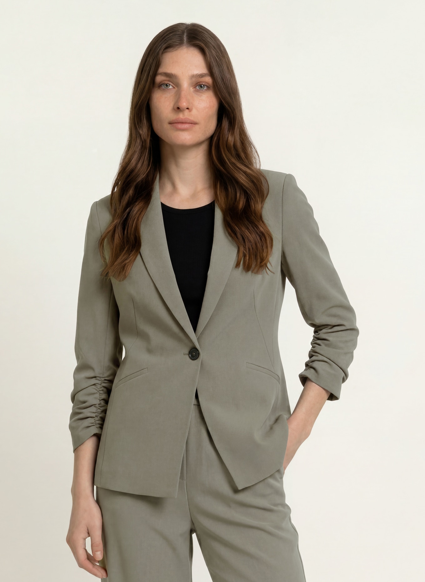 BOSS JIA Blazer with 3/4-length sleeves: KHAKI