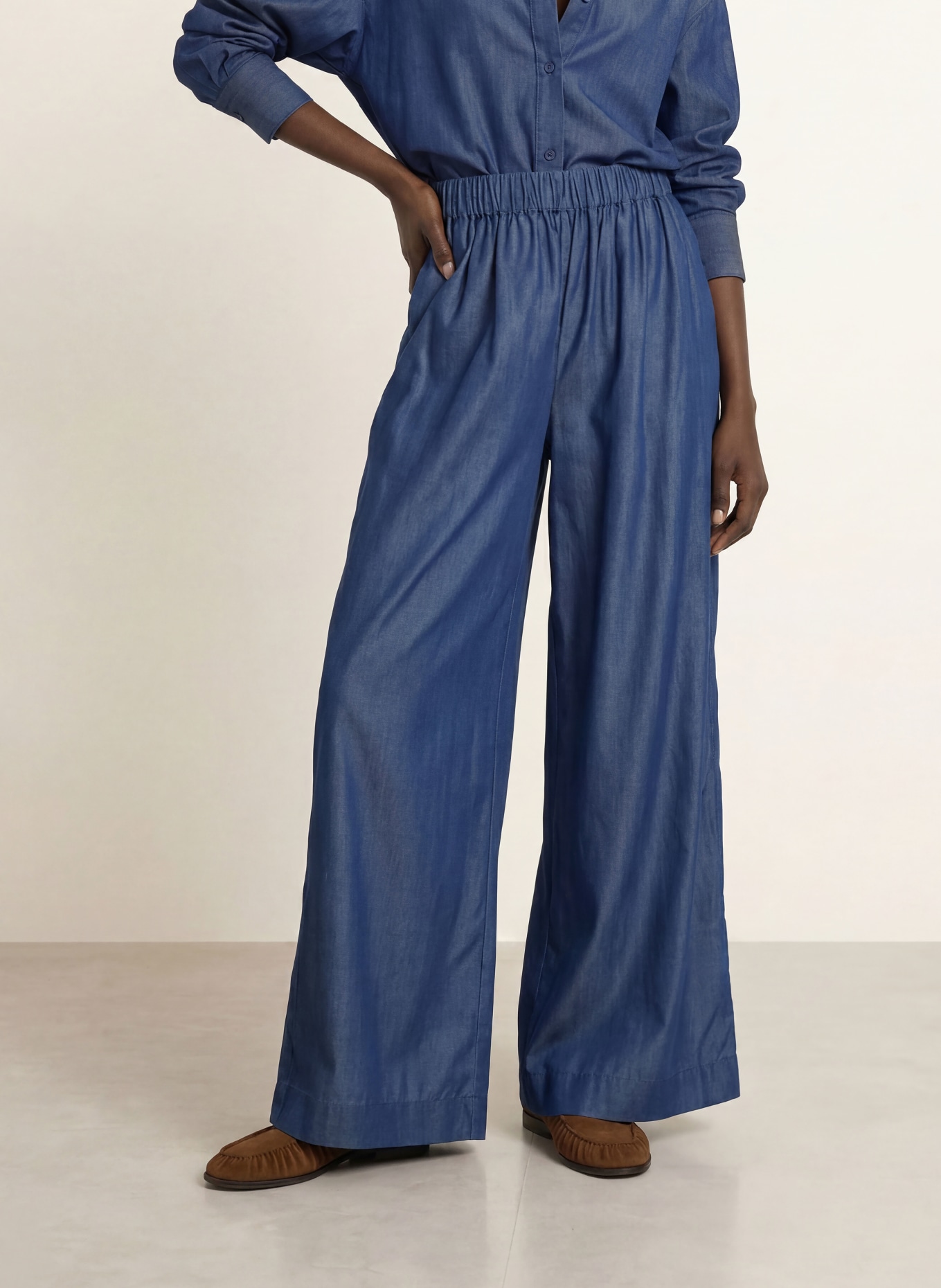 BOSS TALINI Wide-leg trousers: DARK BLUE