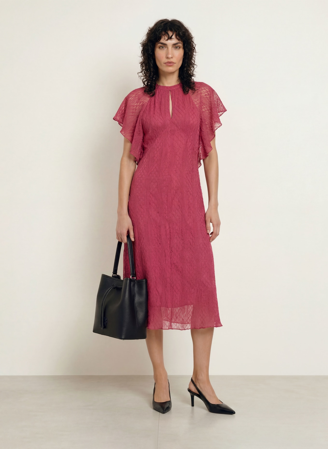 BOSS Kleid DACOPE mit Volants: HELLROT