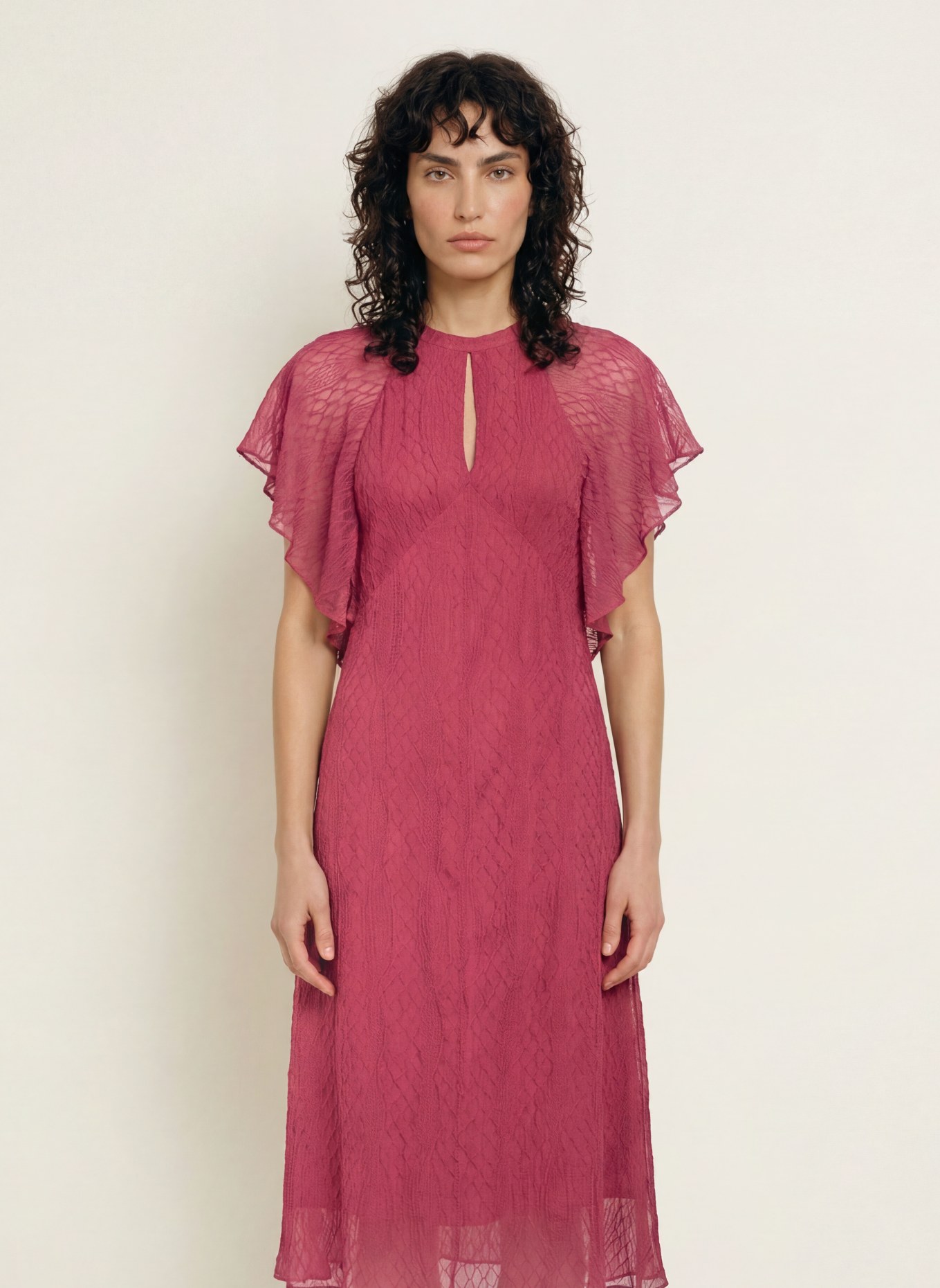 BOSS Kleid DACOPE mit Volants: HELLROT
