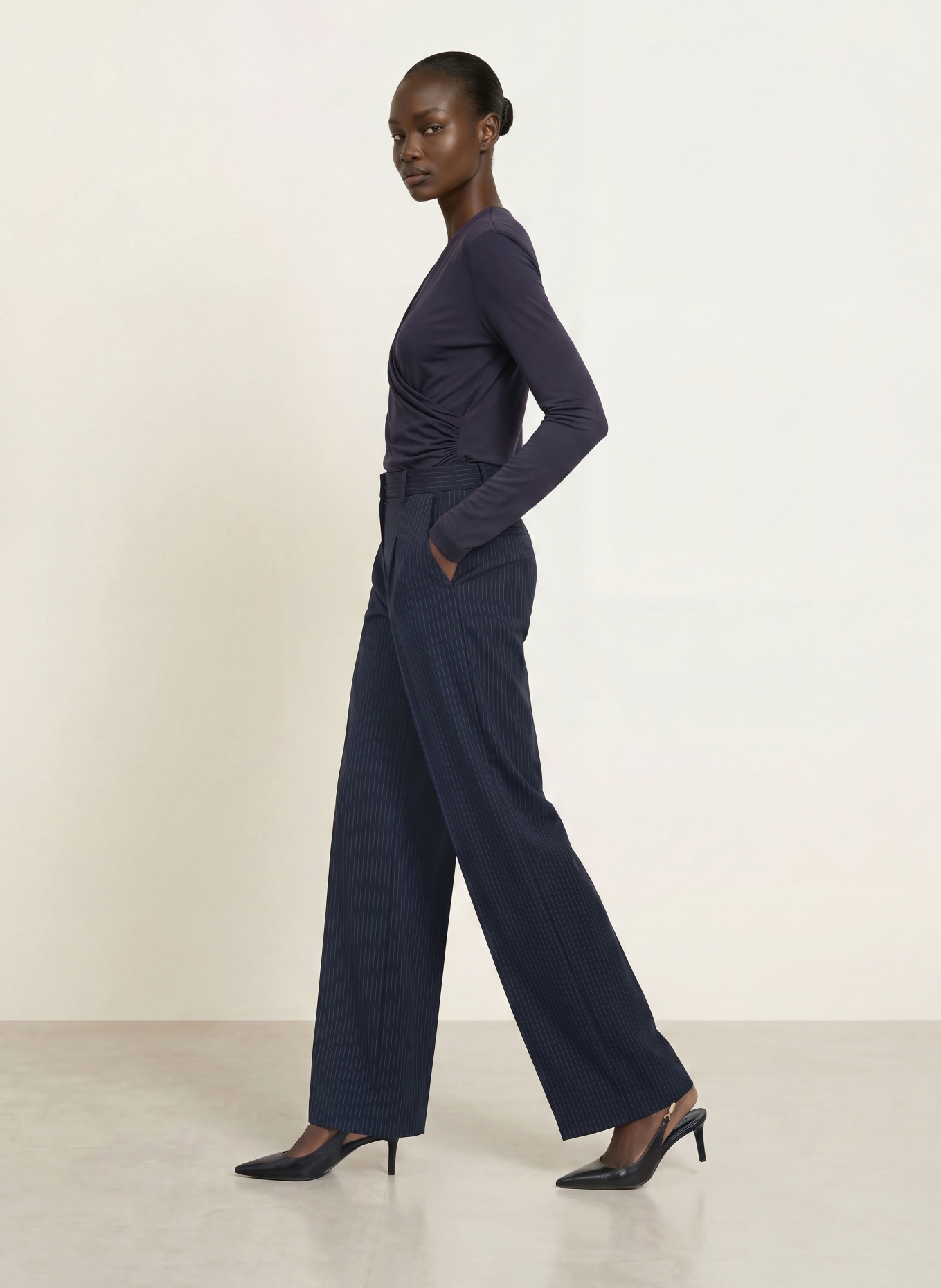 BOSS Marlene-broek TIANA: DONKERBLAUW / GRIJS